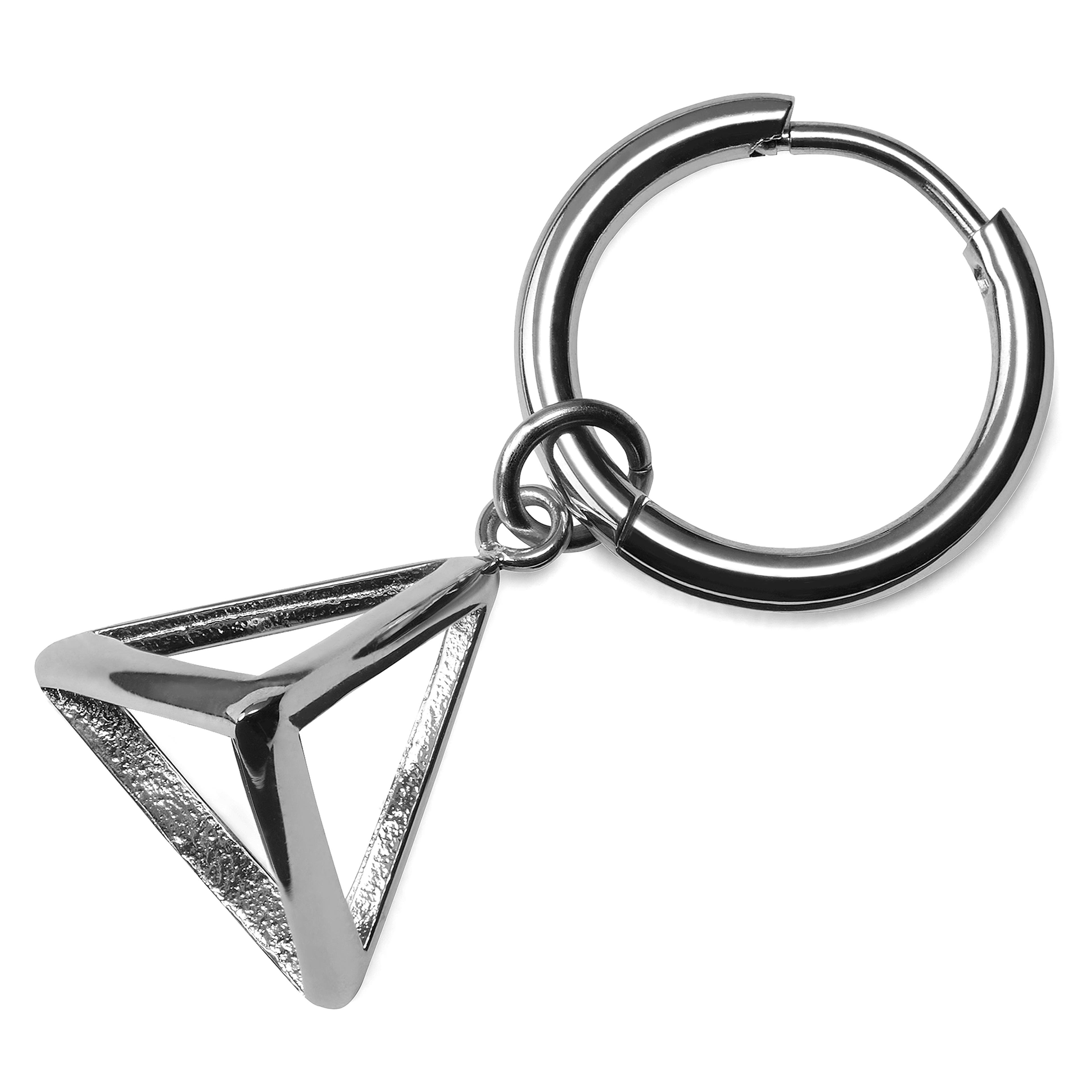 Cercel rotund din oțel argintiu cu pandantiv triunghiular