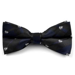 Black & Royal Blue Striped Pre-Tied Bow Tie
