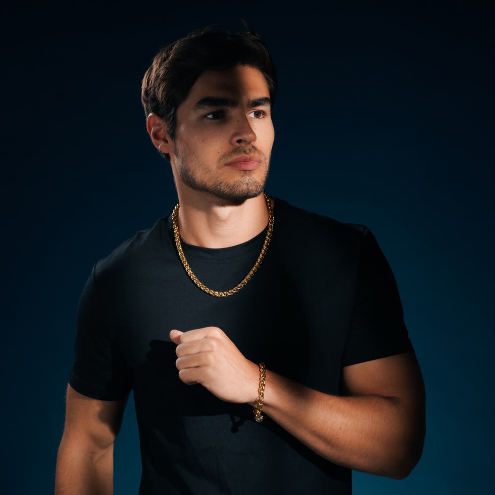 hover: Essentials | 8 mm Gold-Tone Wheat Chain Necklace hover: Essentials | 8 mm Gold-Tone Wheat Chain Necklace