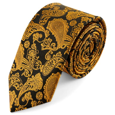 Gold & Braun Seidenkrawatte mit PAISLEY-Muster | 6 cm Gold & Braun Seidenkrawatte mit PAISLEY-Muster | 6 cm