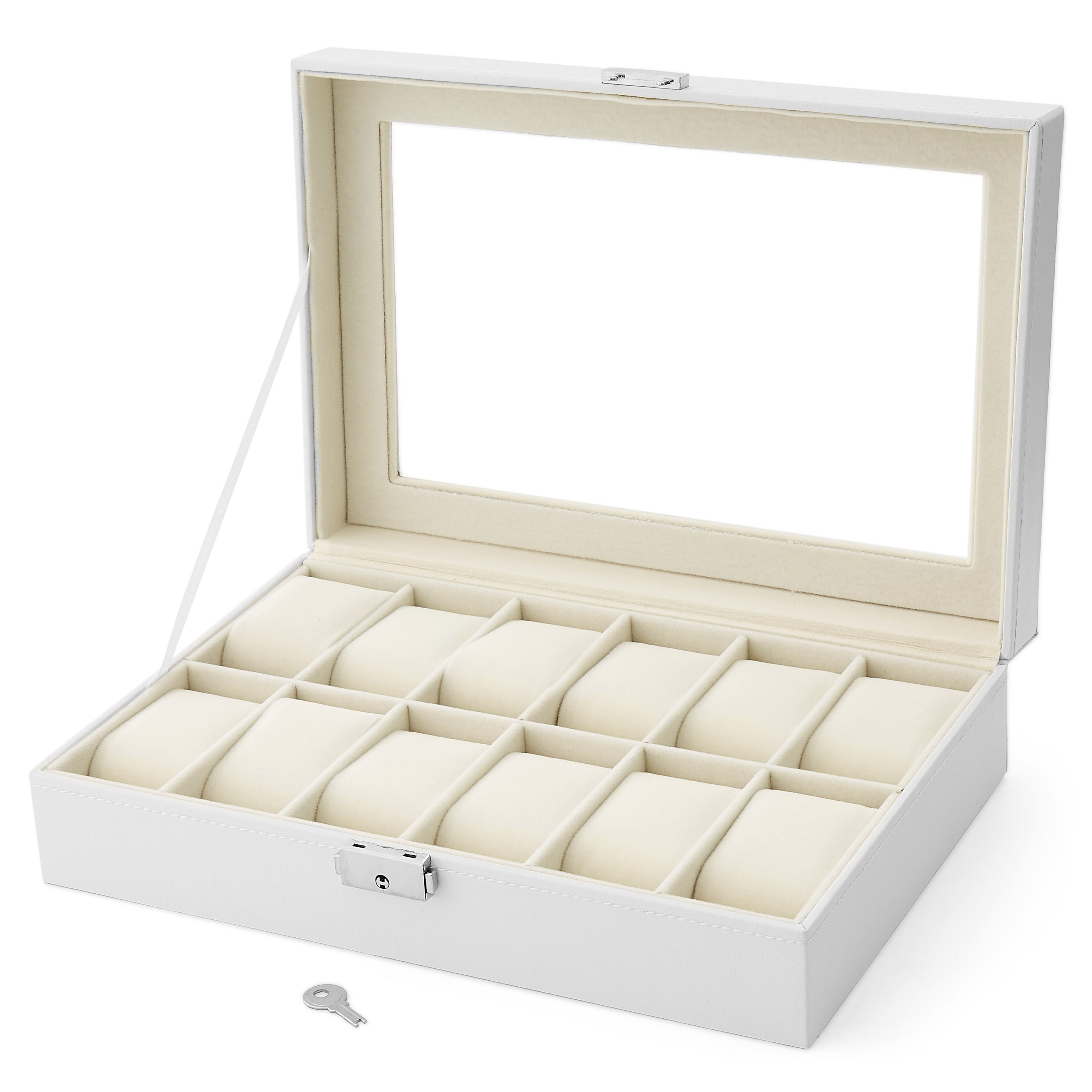 Hvid Kunstlæder Urkasse - 12 Ure - 2