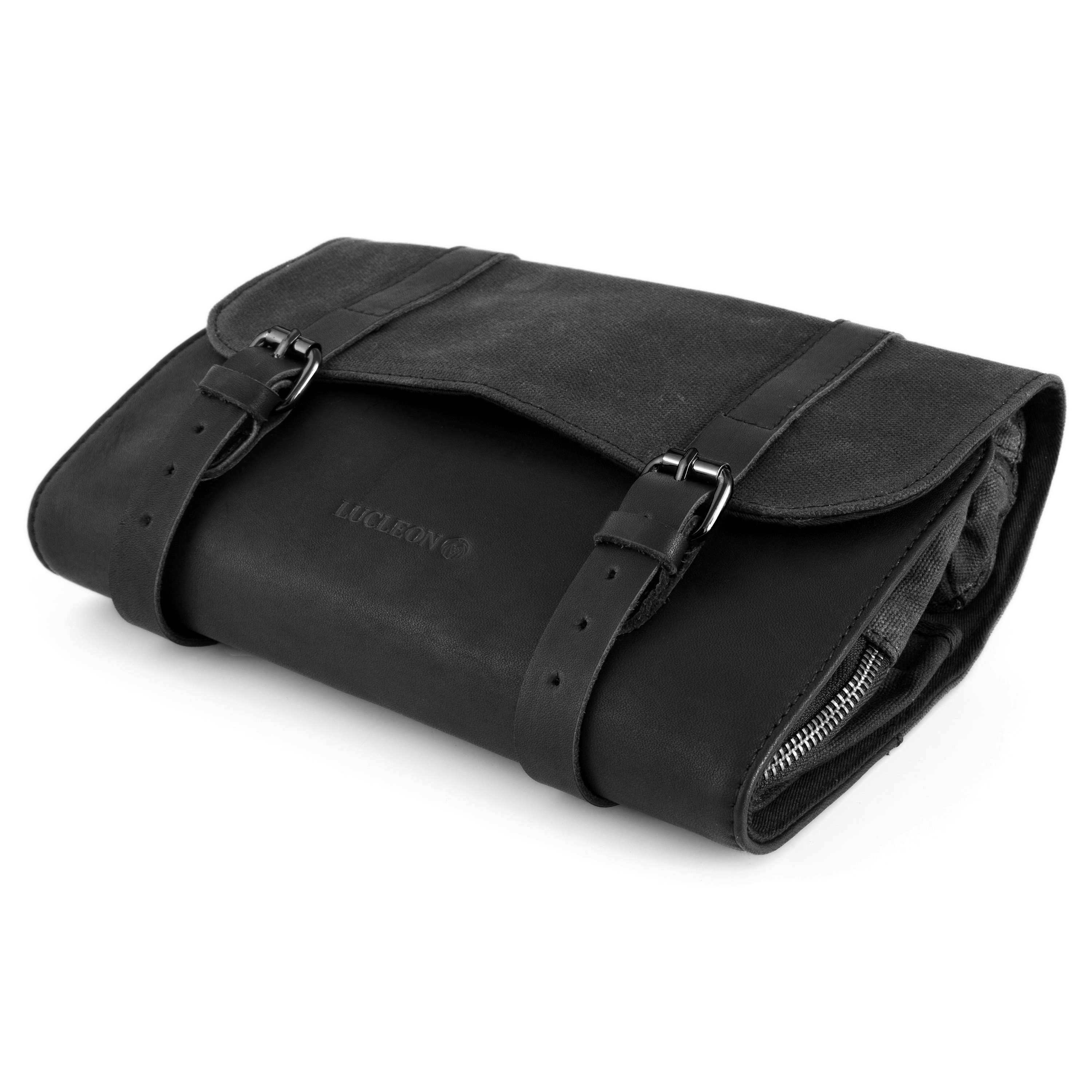 Black Waxed Canvas Roll Out Wash Bag - 5