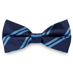 Blue Twin Stripe Navy Silk Pre-Tied Bow Tie