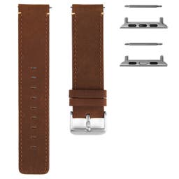 Correa de reloj de cuero marrón con adaptadores plateados para Apple Watch (42 / 44MM)