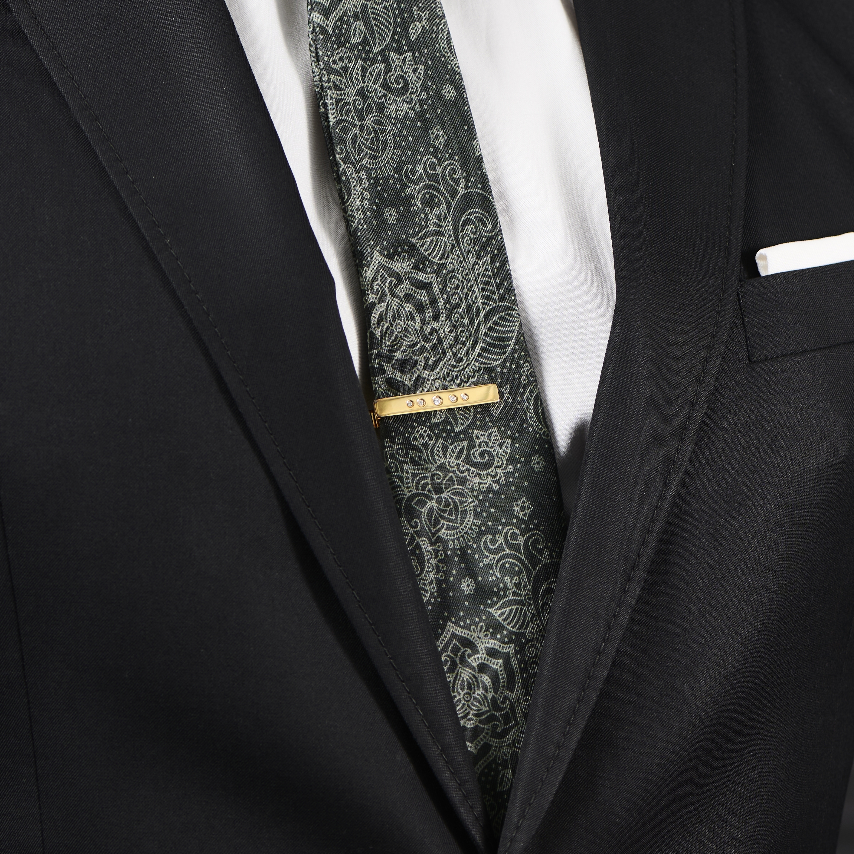 Gold 925s Short Zirconia Dotted Tie Clip - 4