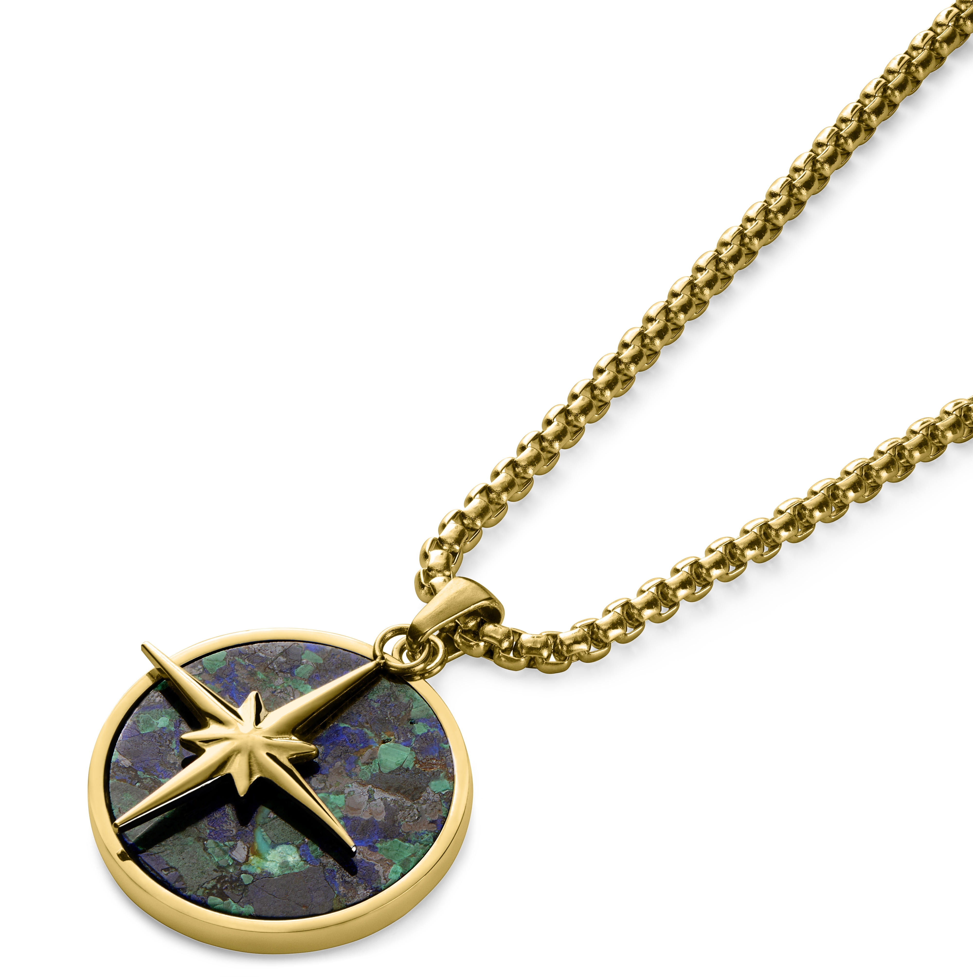 Atlas | Collar dorado con colgantes de estrella del norte y azurmalaquita  - 6