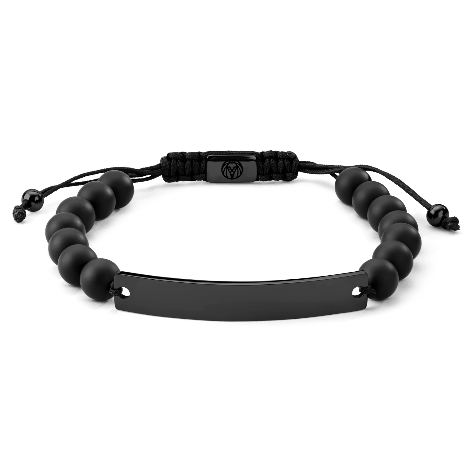 Bracelet de perles d'onyx ajustable avec plaque en acier inoxydable noir Bracelet de perles d'onyx ajustable avec plaque en acier inoxydable noir