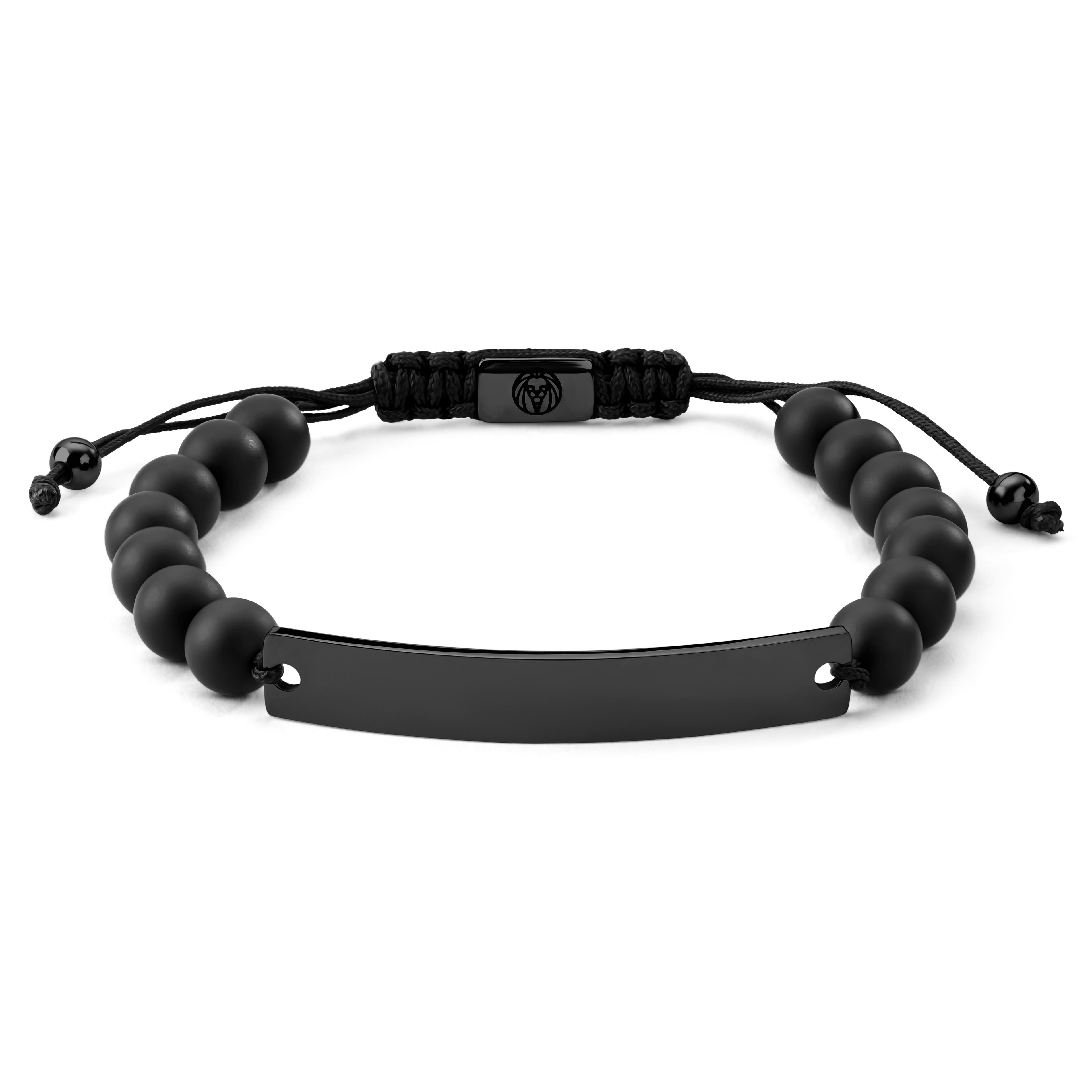 Armband med Justerbar Längd med Onyx och Svart Bricka i Rostfritt Stål Armband med Justerbar Längd med Onyx och Svart Bricka i Rostfritt Stål