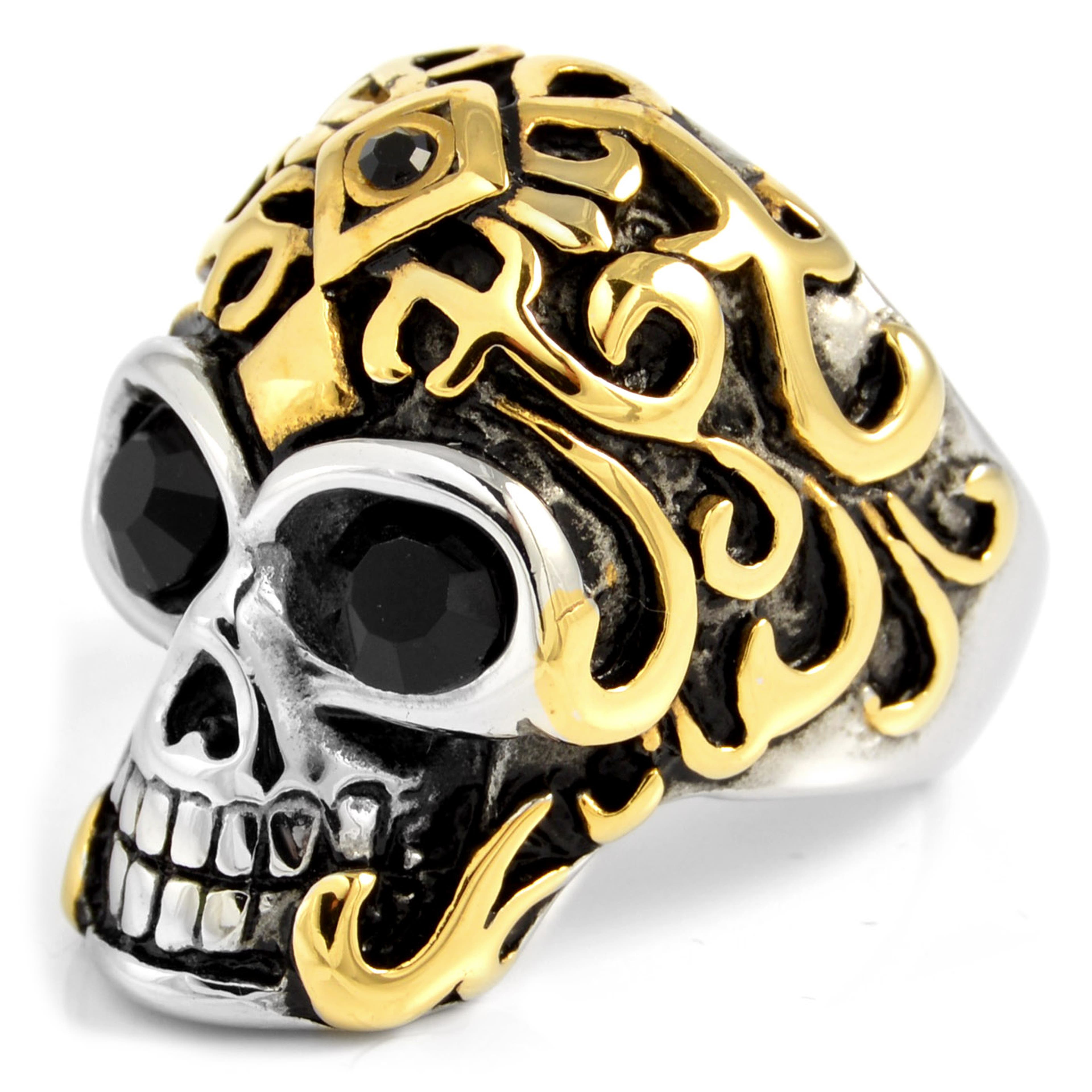 Χρυσαφί Ατσάλινο Δαχτυλίδι Crowned Skull