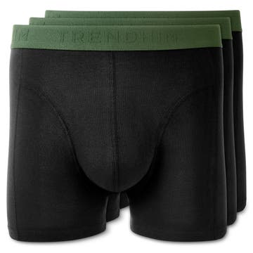 FlexFeel | Paquete de 3 calzoncillos bóxer de algodón negro con cinturilla verde oliva FlexFeel | Paquete de 3 calzoncillos bóxer de algodón negro con cinturilla verde oliva