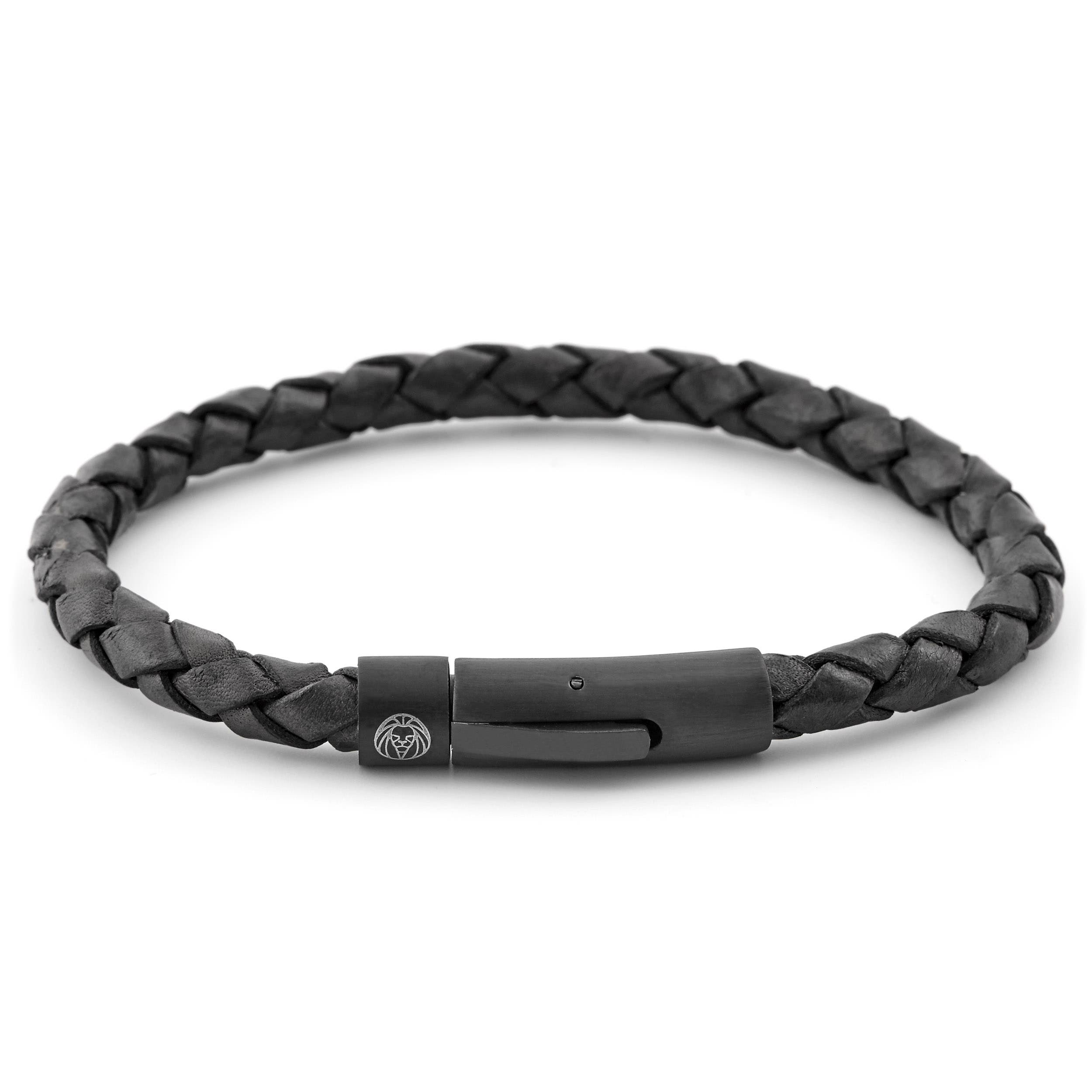 Black Braided Leather Cord Bracelet, In stock!