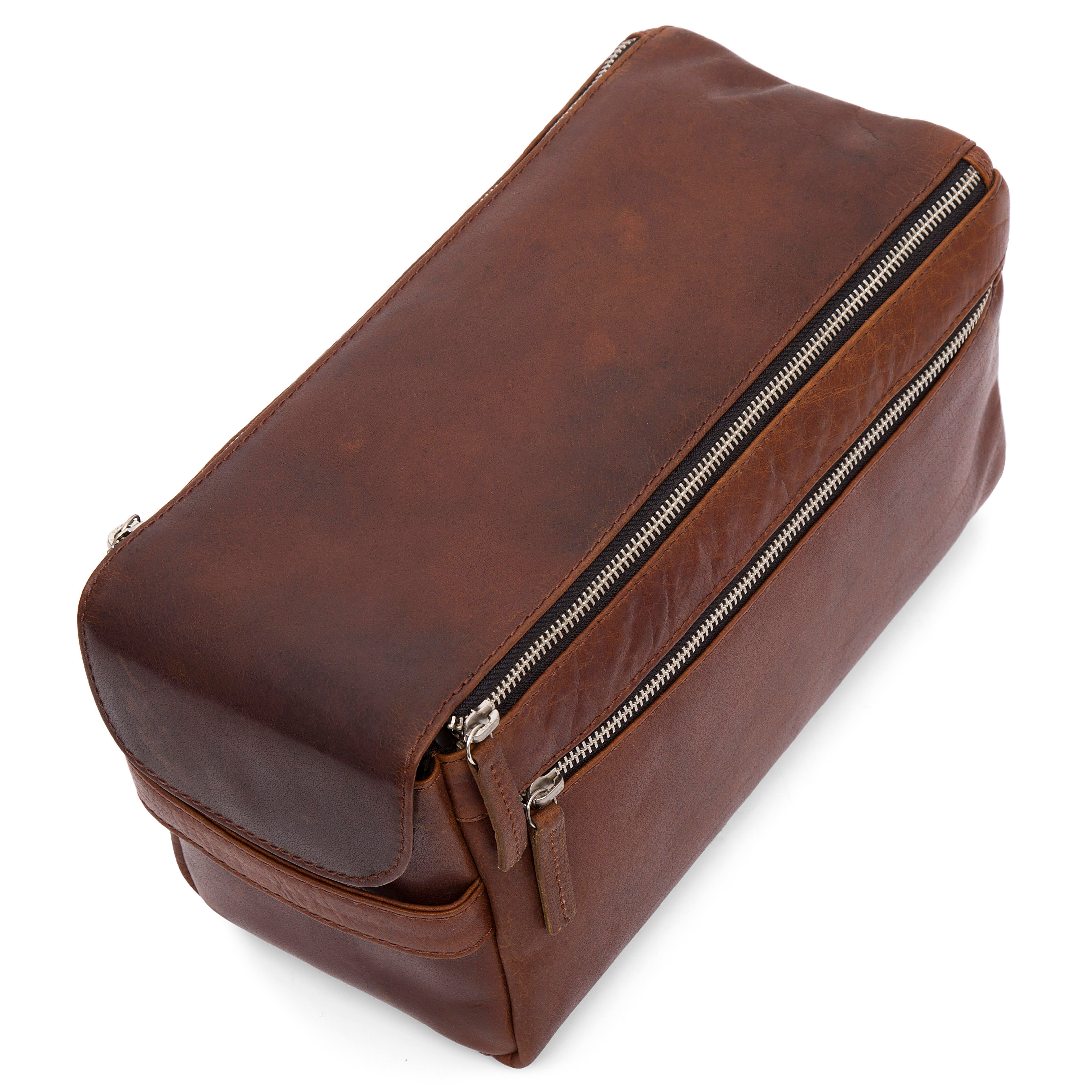 Montreal XL Tan Leather Wash Bag - 4