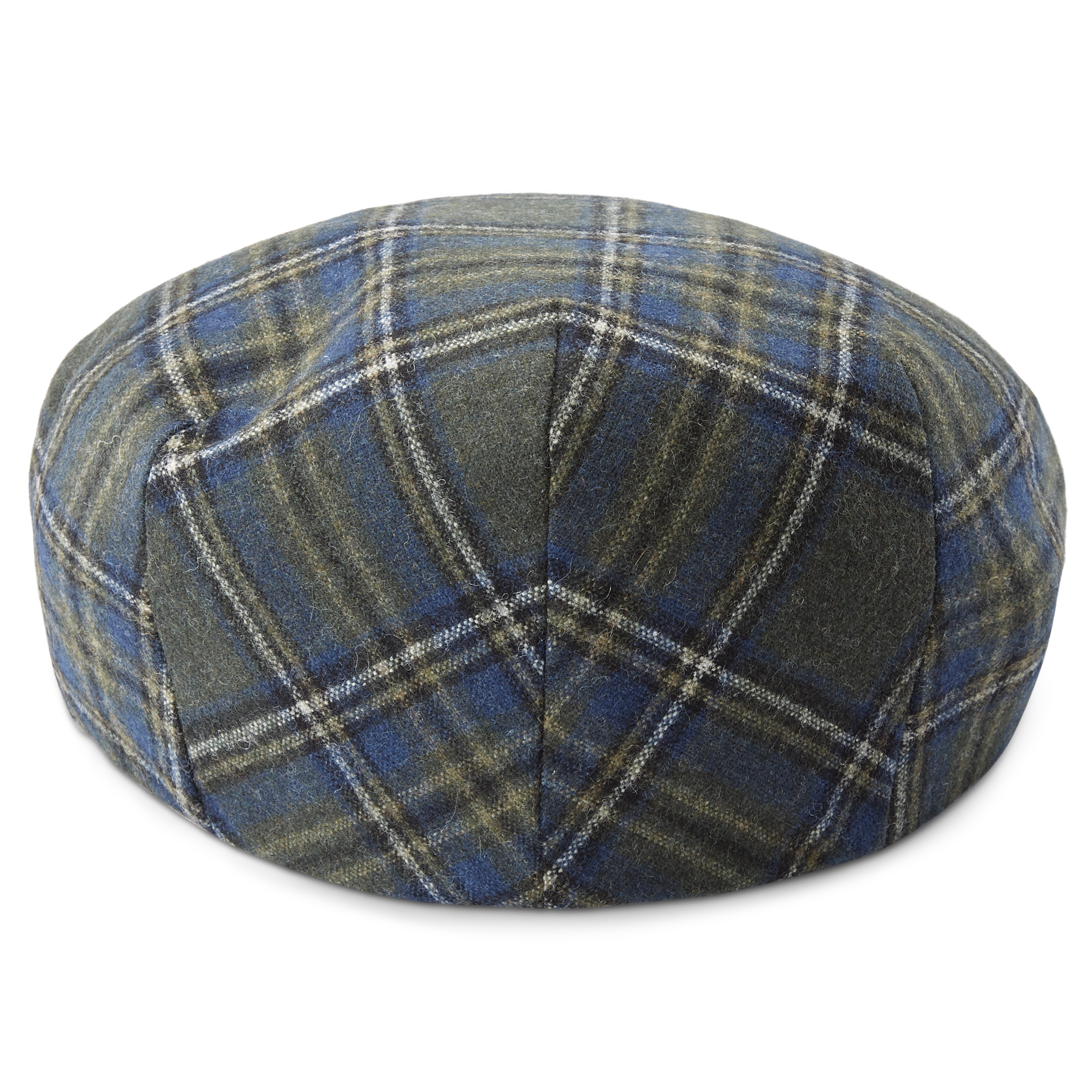 Fido | Khaki Green, Light Blue, Black & White Plaid Flat Cap - 7