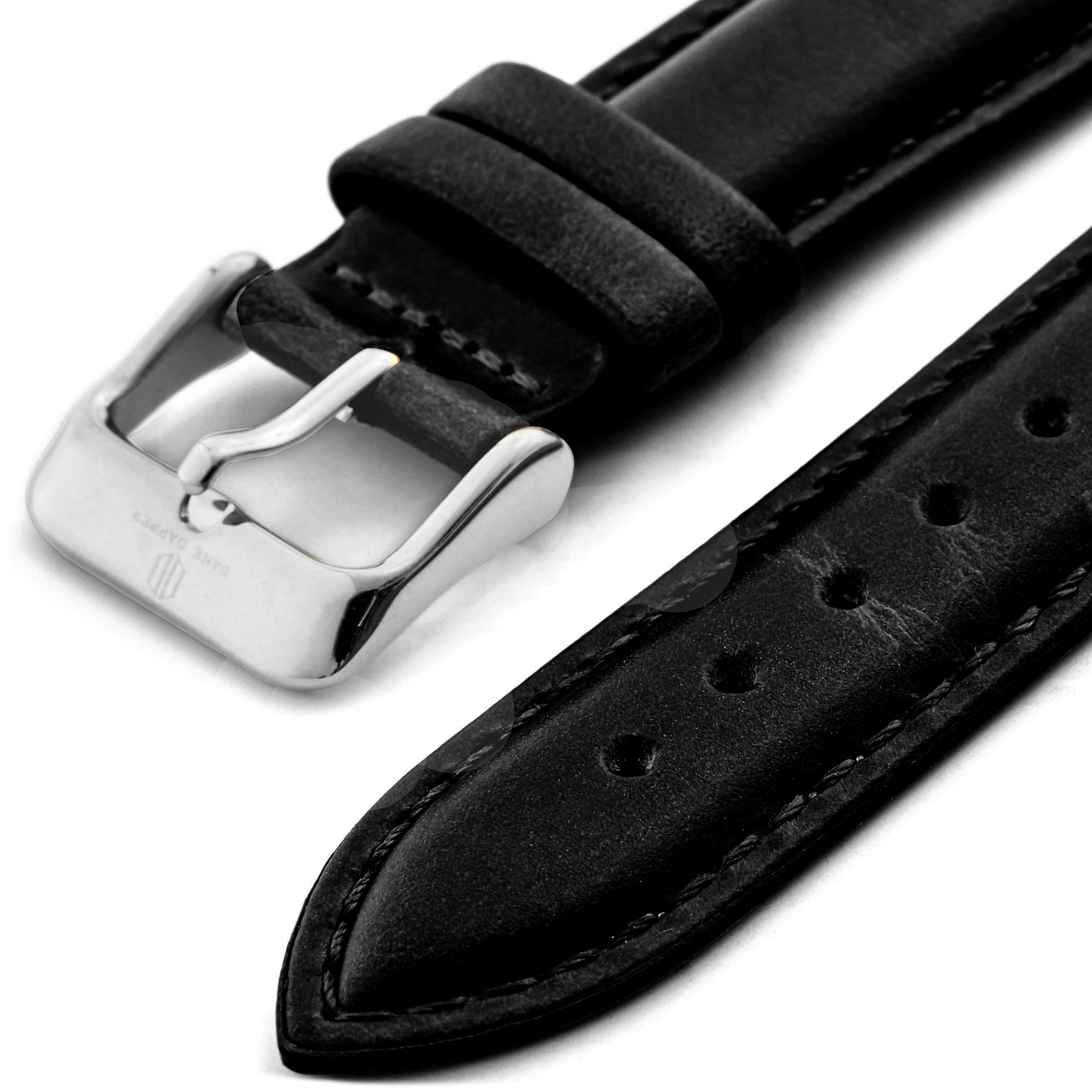 Vintage Black & Silver Leather Watch Strap - 2