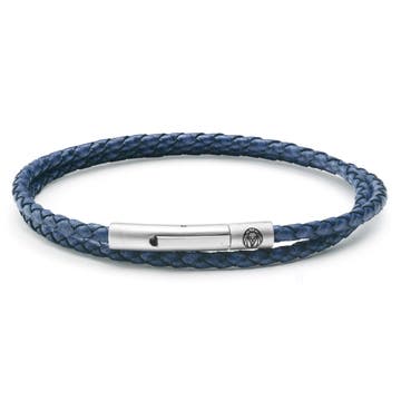 Collins | Bracelet à double tour en cuir tressé bleu marine 3 mm