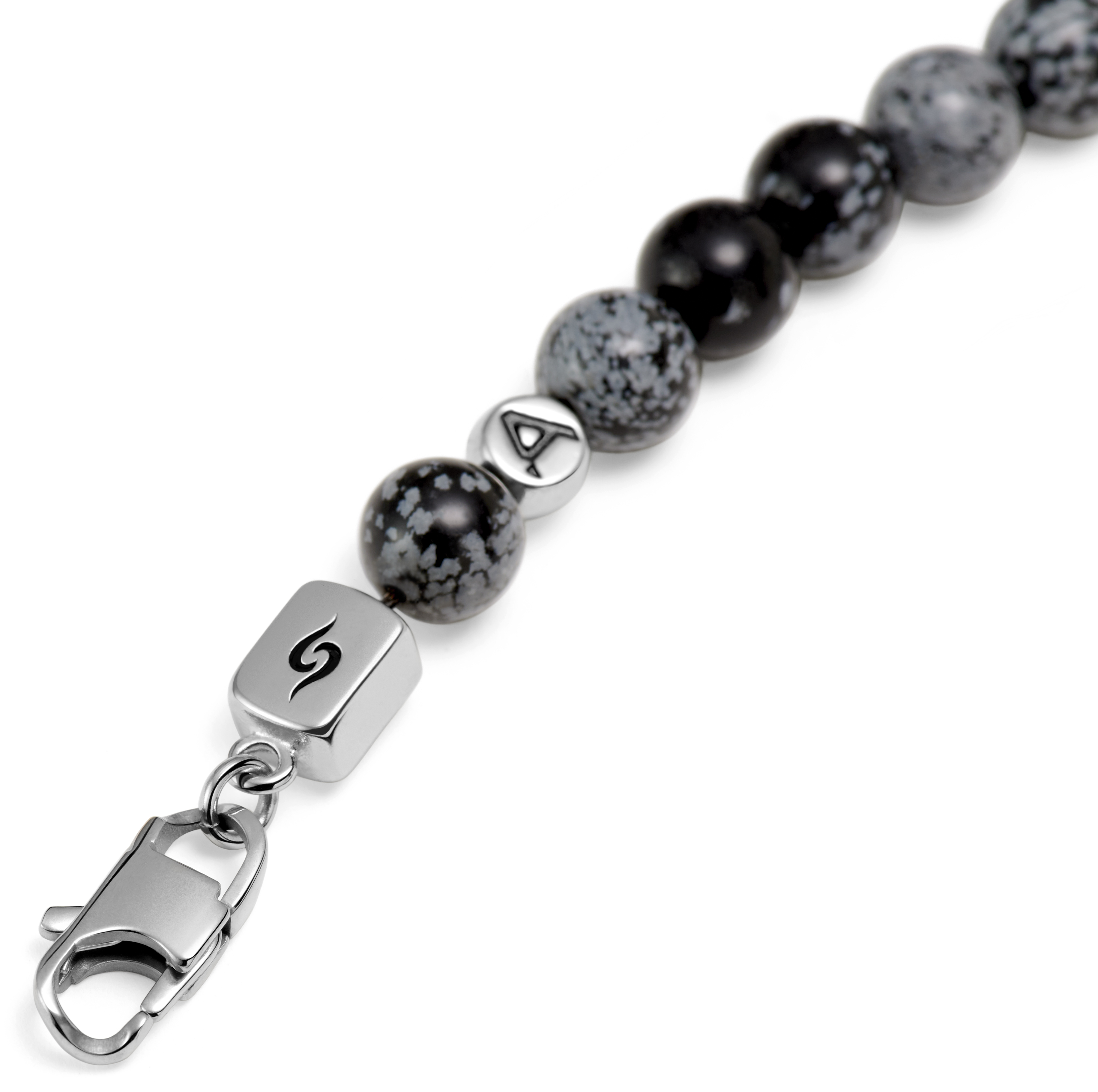 Srebrzyste bransoletki ze skałą lawową, śnieżnym obsydianem i czaszkami Rico - 5