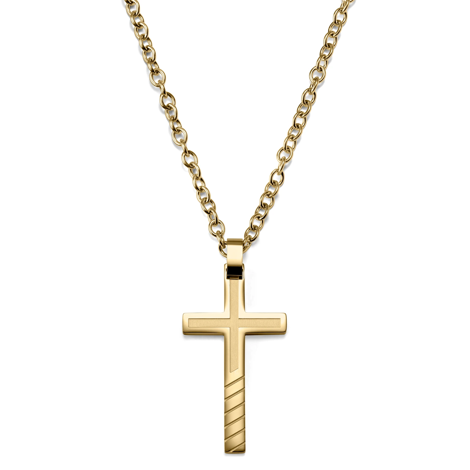 Colar em Aço Dourado com Cruz Detalhada Colar em Aço Dourado com Cruz Detalhada