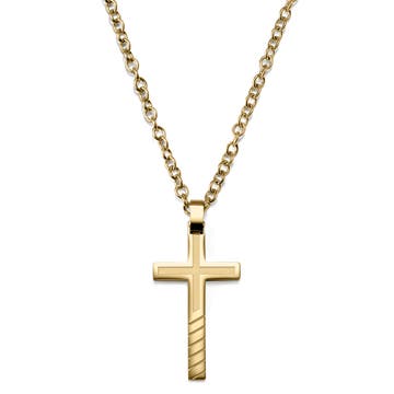Cross Inlined Gold-Tone Stainless Steel Necklace