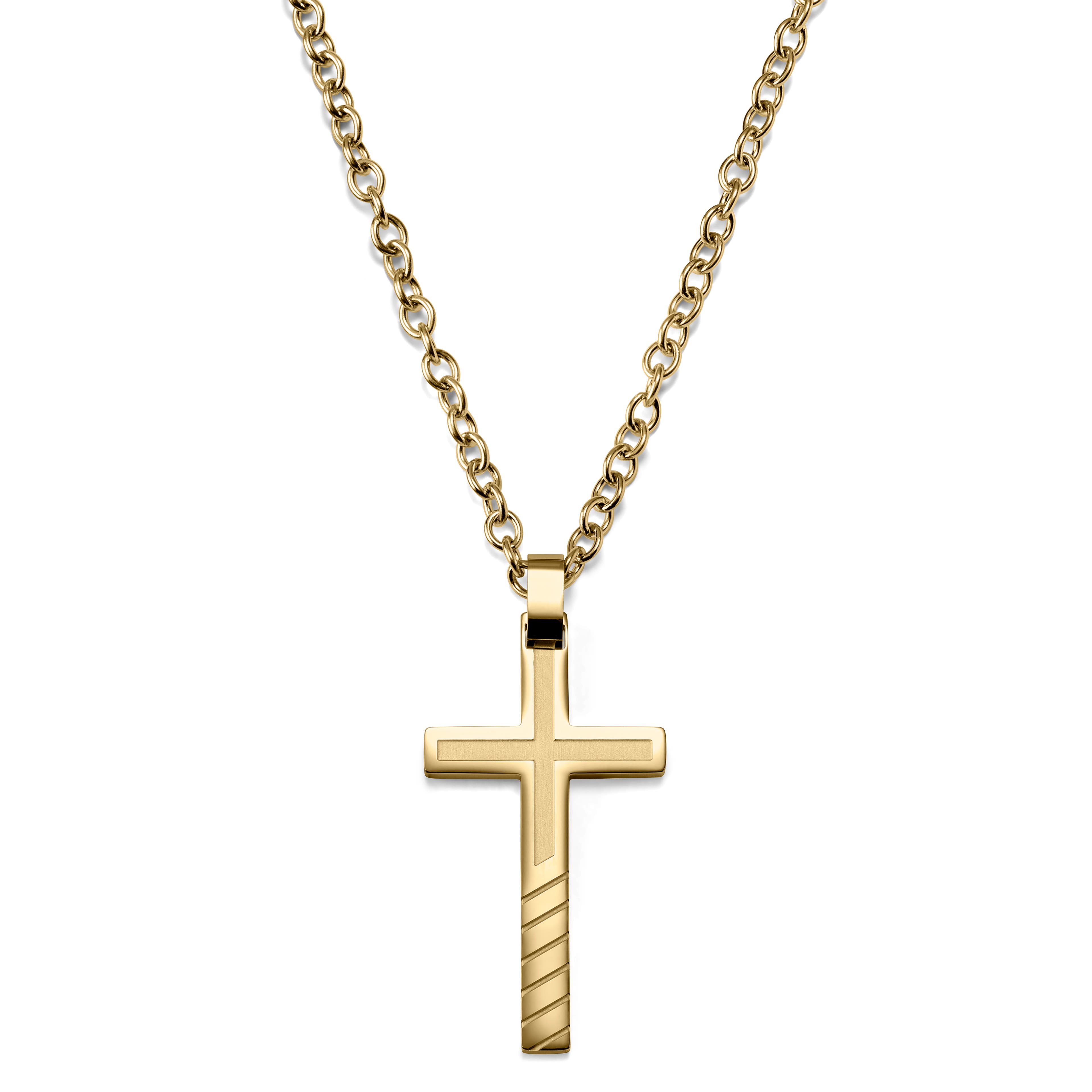 Cross Inlined Gold-Tone Stainless Steel Necklace