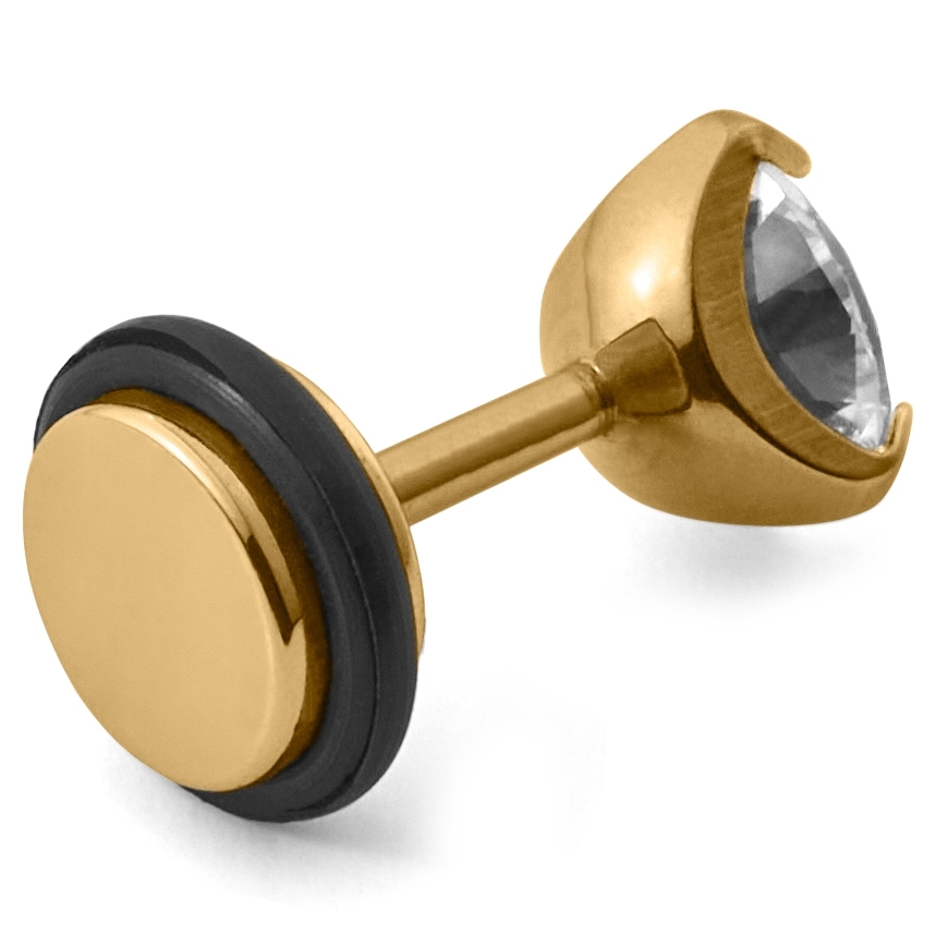 Χρυσαφί Ατσάλινο Σκουλαρίκι Καρφί Floyd Zirconia - 2