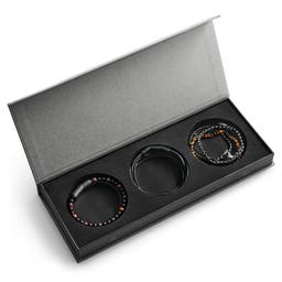 Black Leather & Tiger's Eye Bracelet Gift Box
