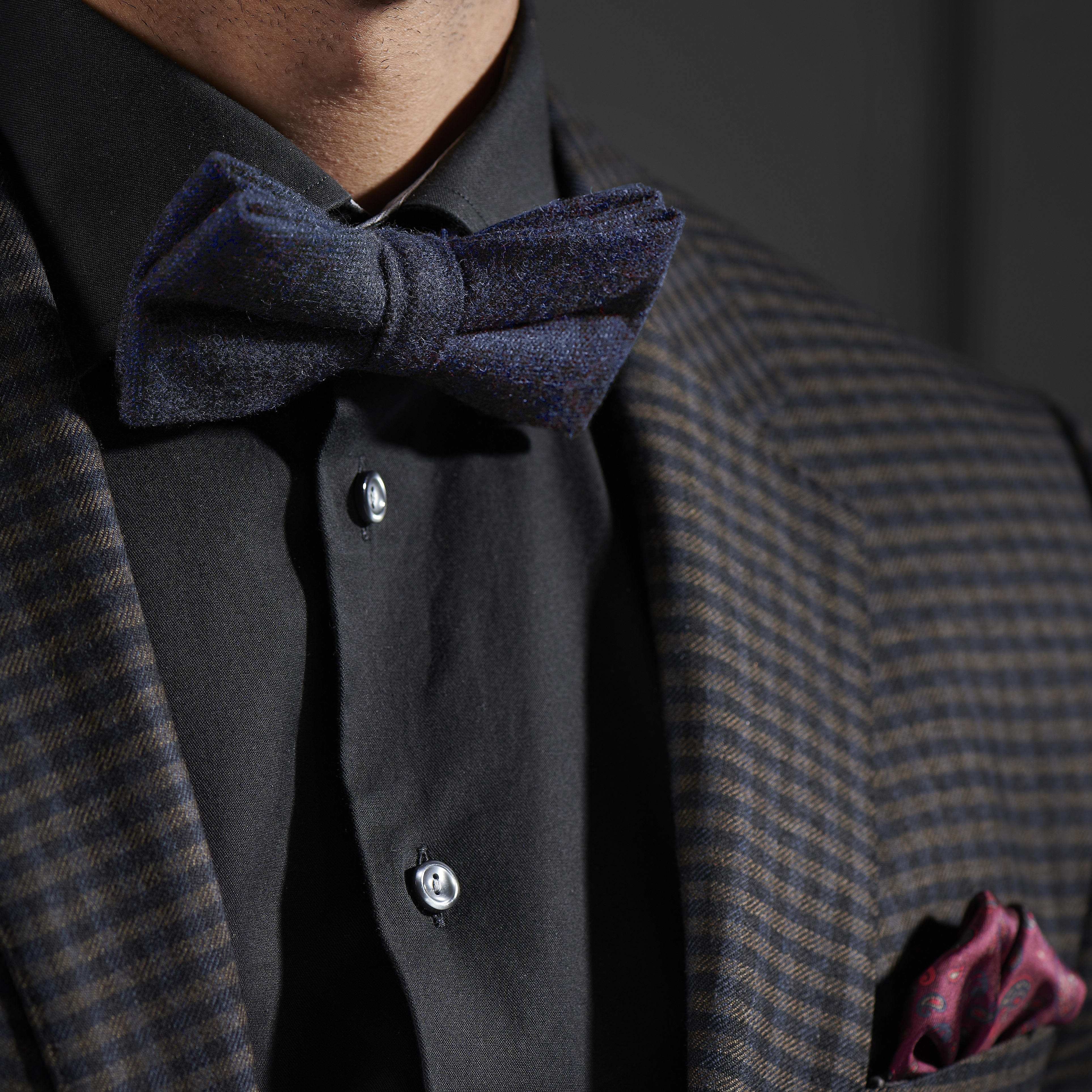 Navy Wool Pre-Tied Bow Tie - 3