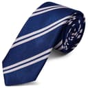 Silver-Tone Twin Stripe Navy Silk 6cm Tie Silver-Tone Twin Stripe Navy Silk 6cm Tie