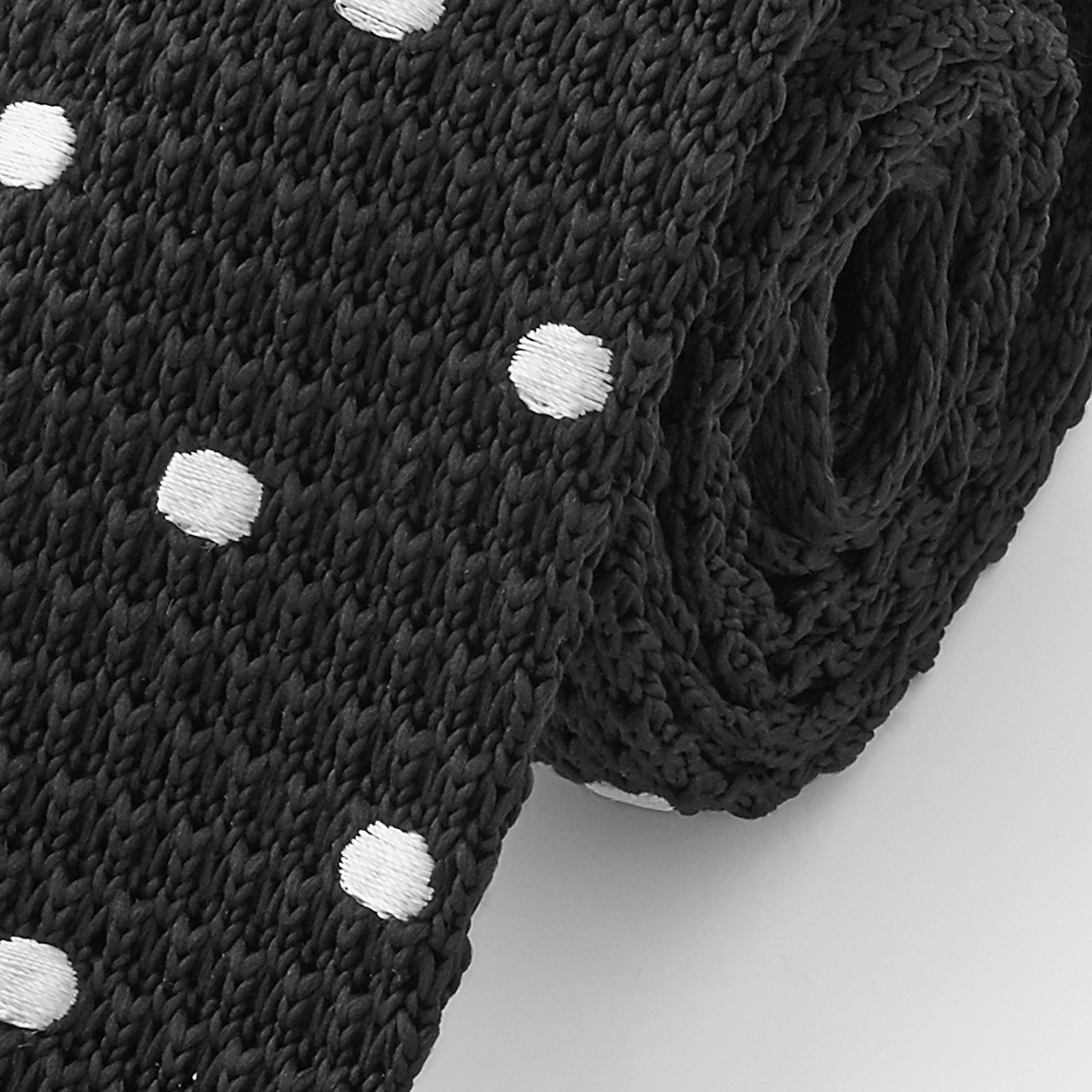 Black & White Polka Dot Knitted Tie - 2
