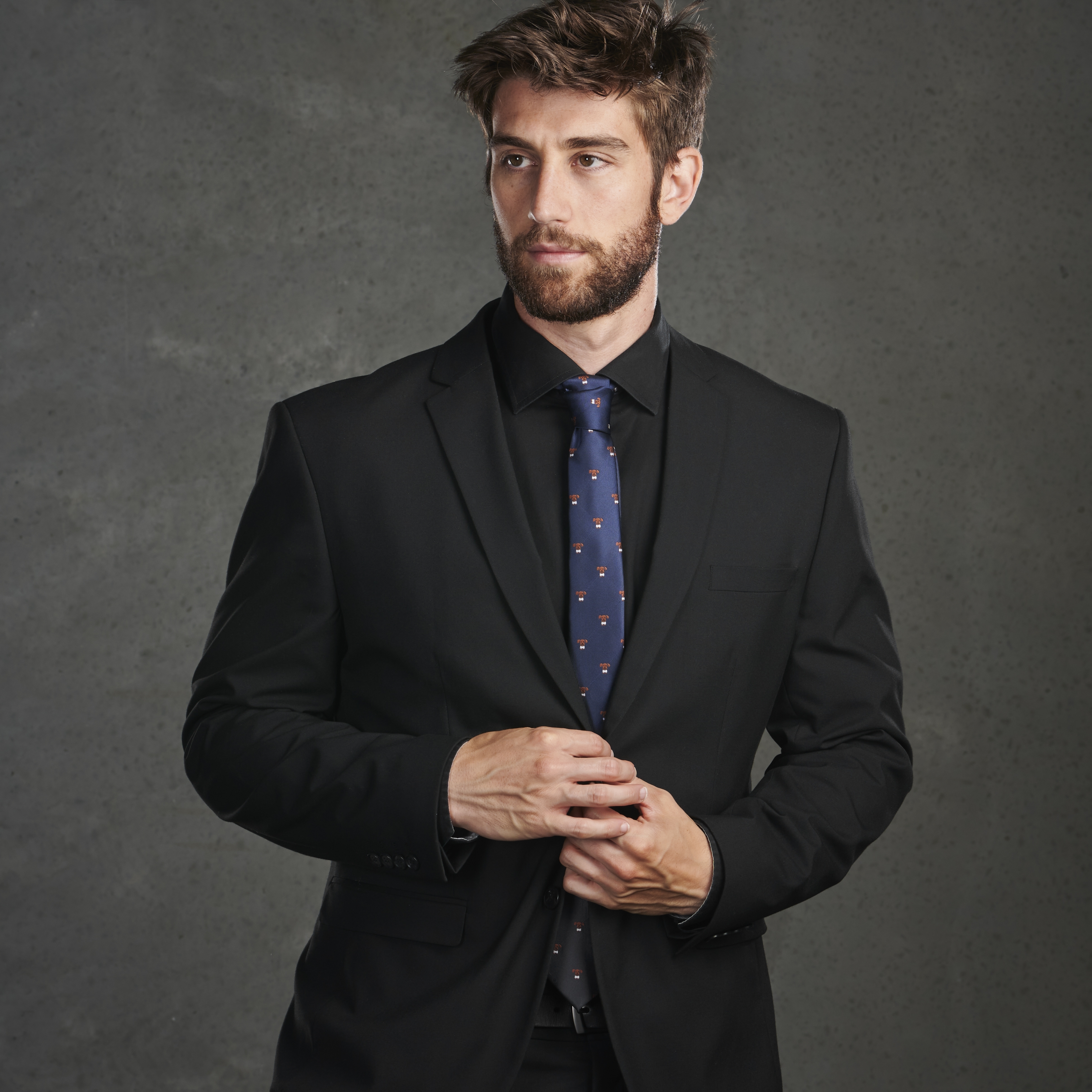 Navy Blue & Tiny Dogs Polyester Tie - 4