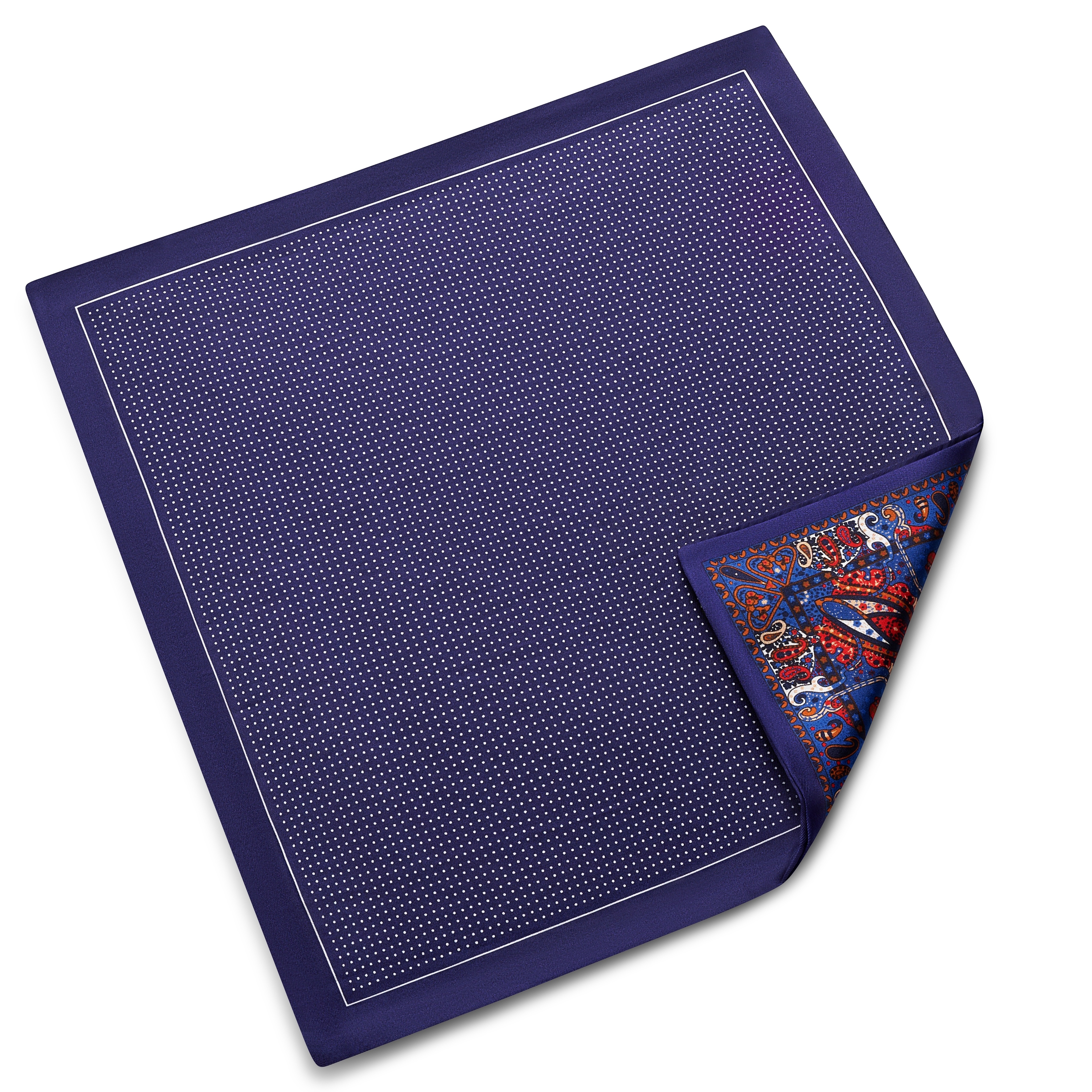 Elegio | Pañuelo de bolsillo reversible de seda con estampado azul y lunares - 3