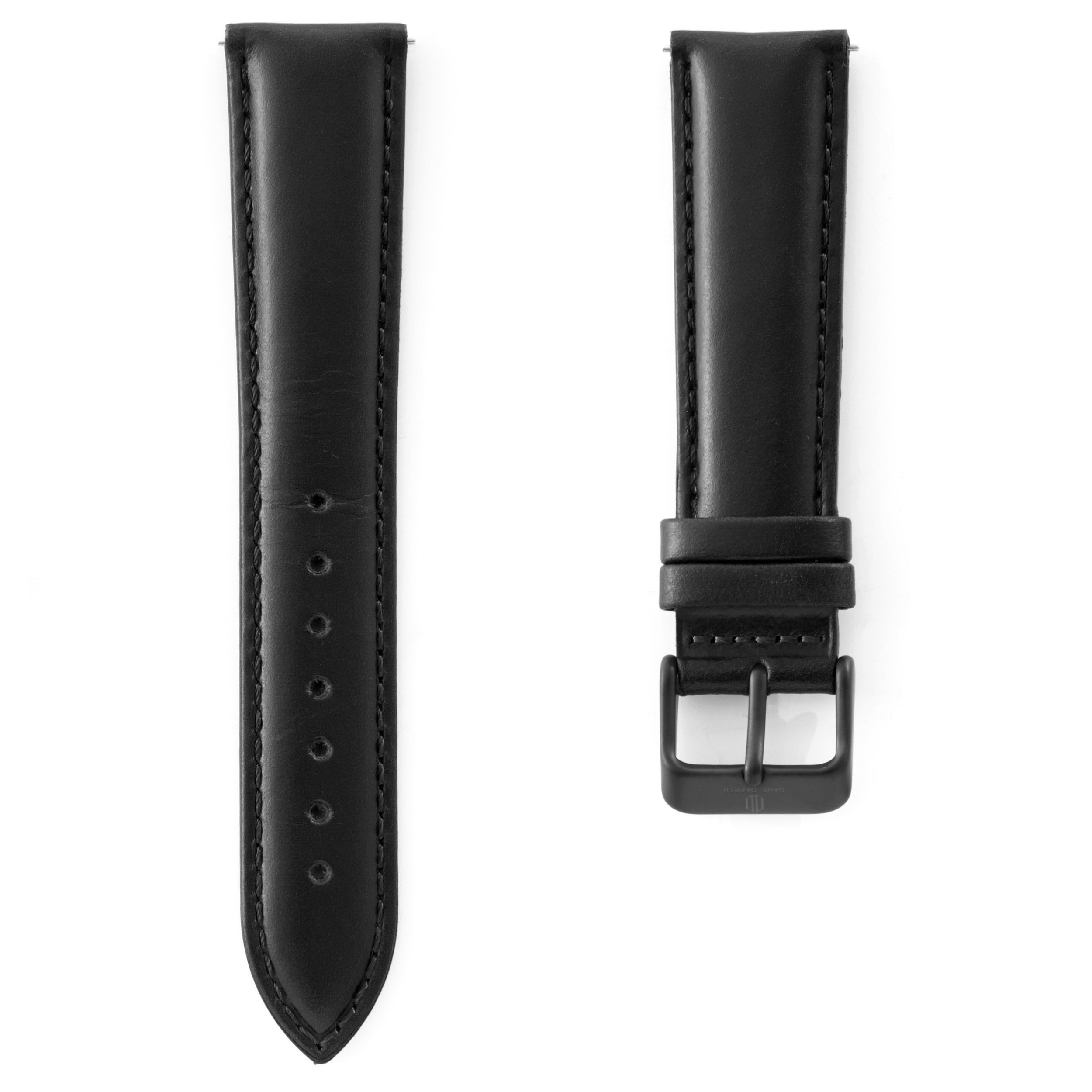 Vintage All Black Leather Watch Strap - 1