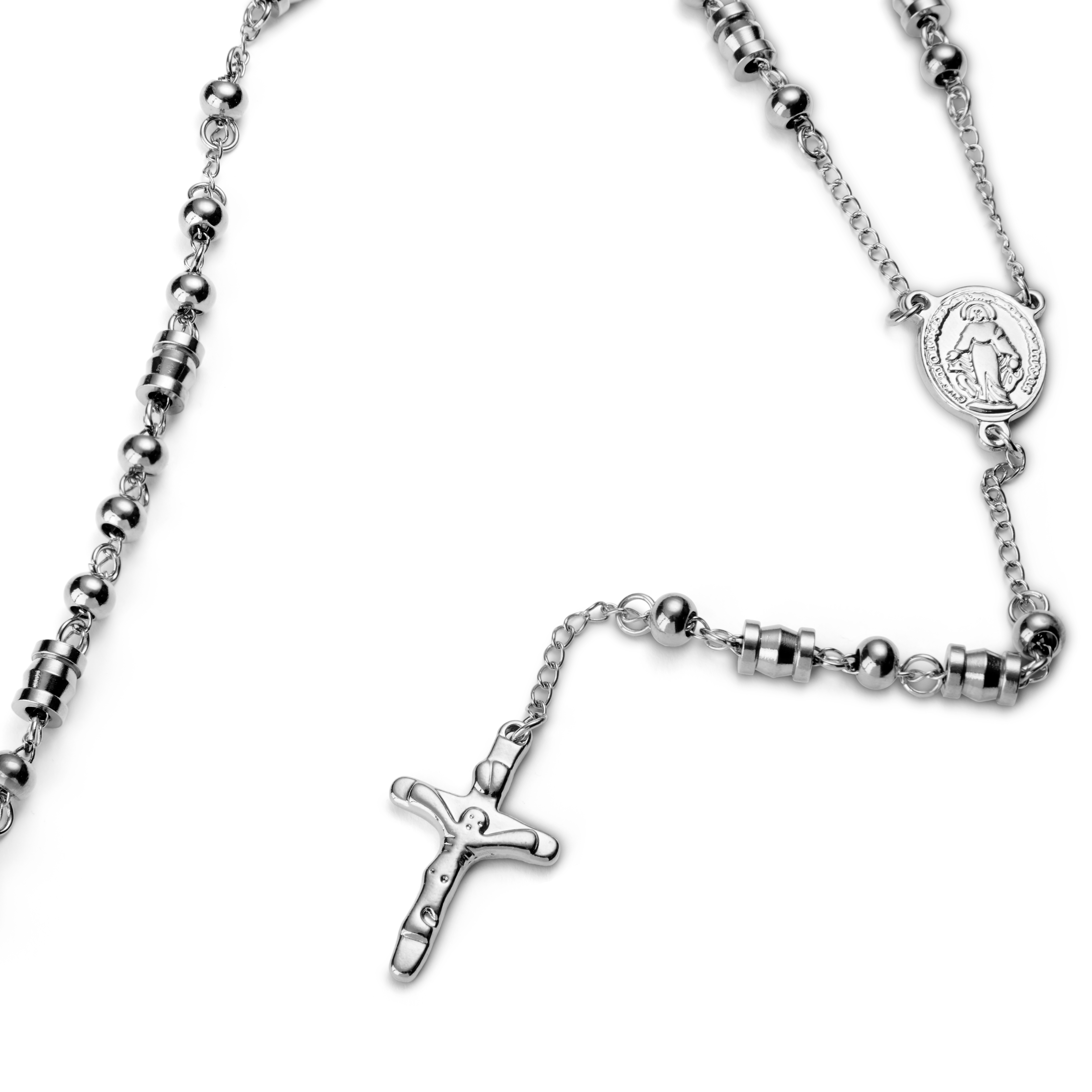 Collar rosario plateado - 3