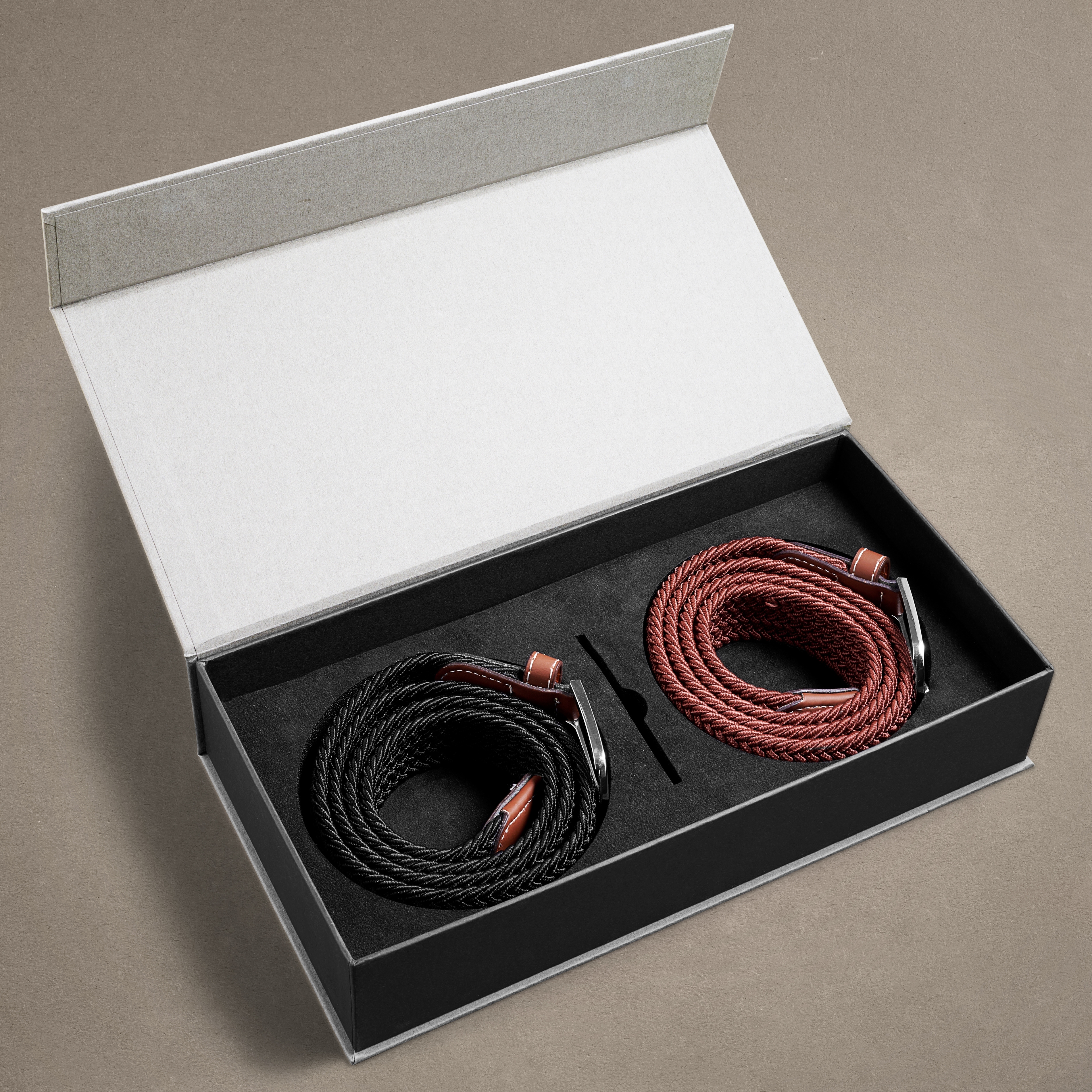 Coffret-cadeau pour homme L'Essentiel - Ceintures élastiques marron et noir - 3