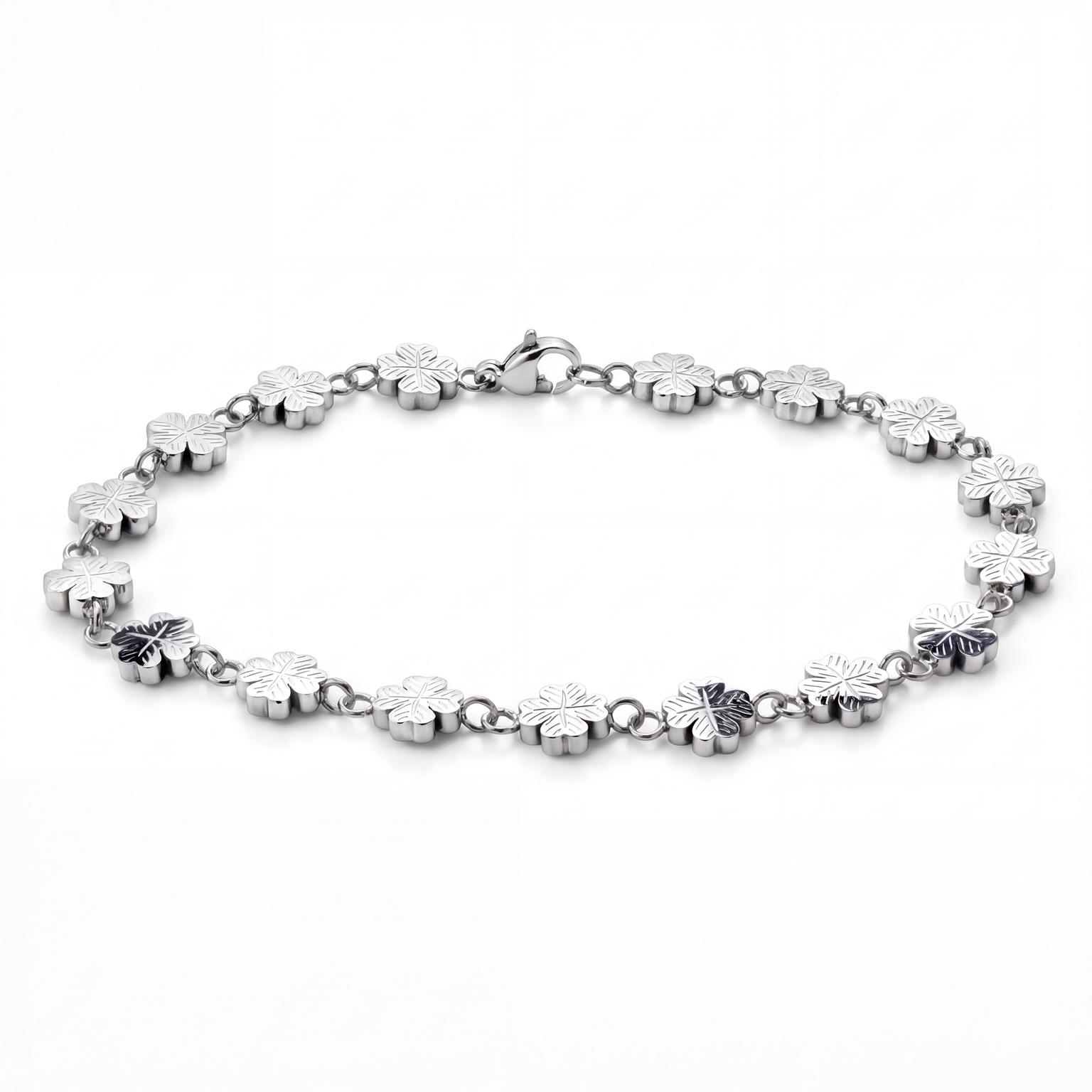 Clover | Pulsera de trébol de acero inoxidable en tono plateado de 7 mm Clover | Pulsera de trébol de acero inoxidable en tono plateado de 7 mm