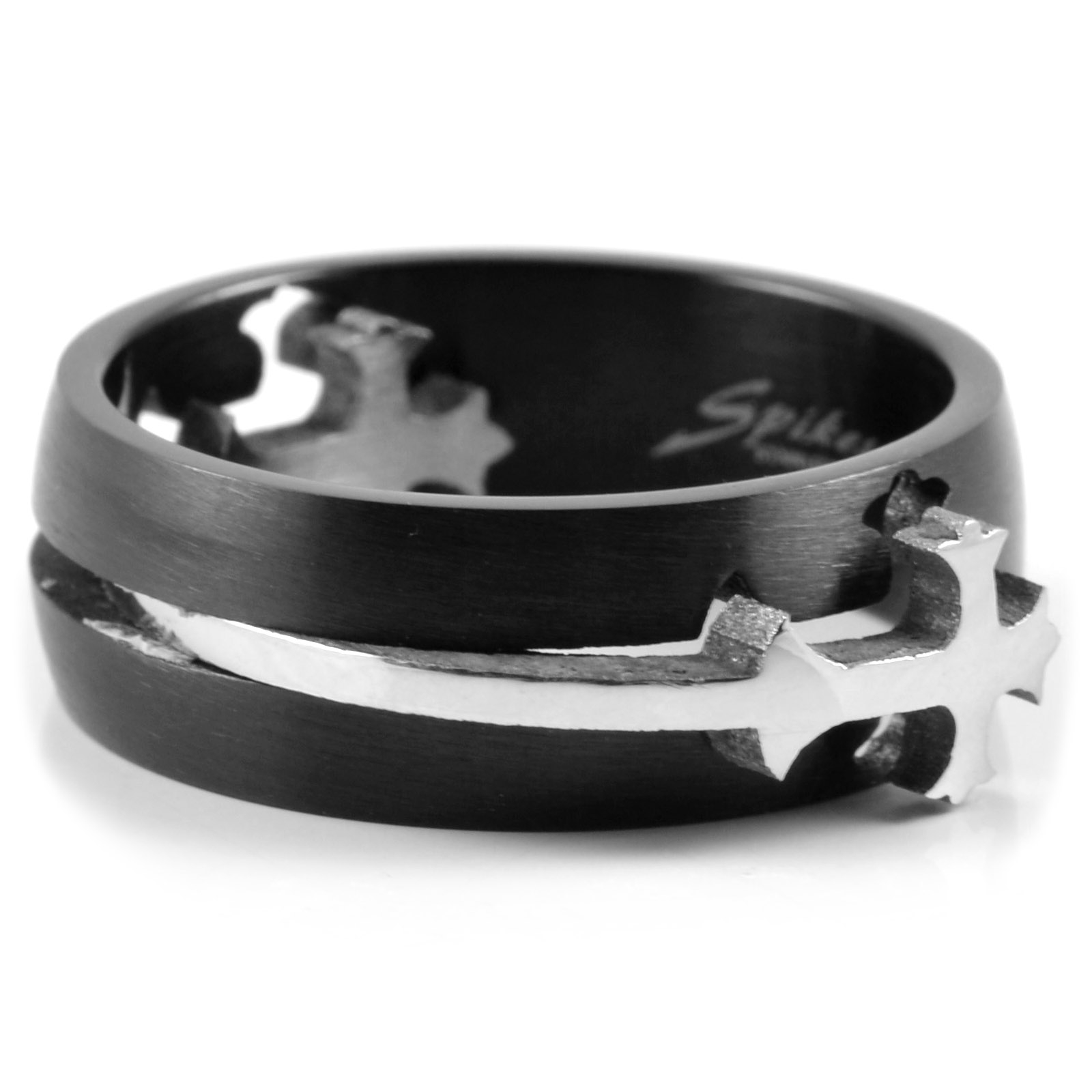 Schwarzer Stahlring Mit Kreuz Ausschnitten - 3