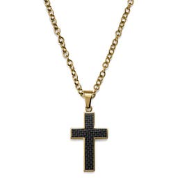 Collier à pendentif croix plaqué or avec marqueterie noire