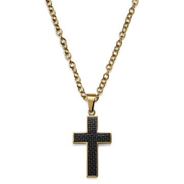 Gold-Tone Cross Necklace with Black Inlay