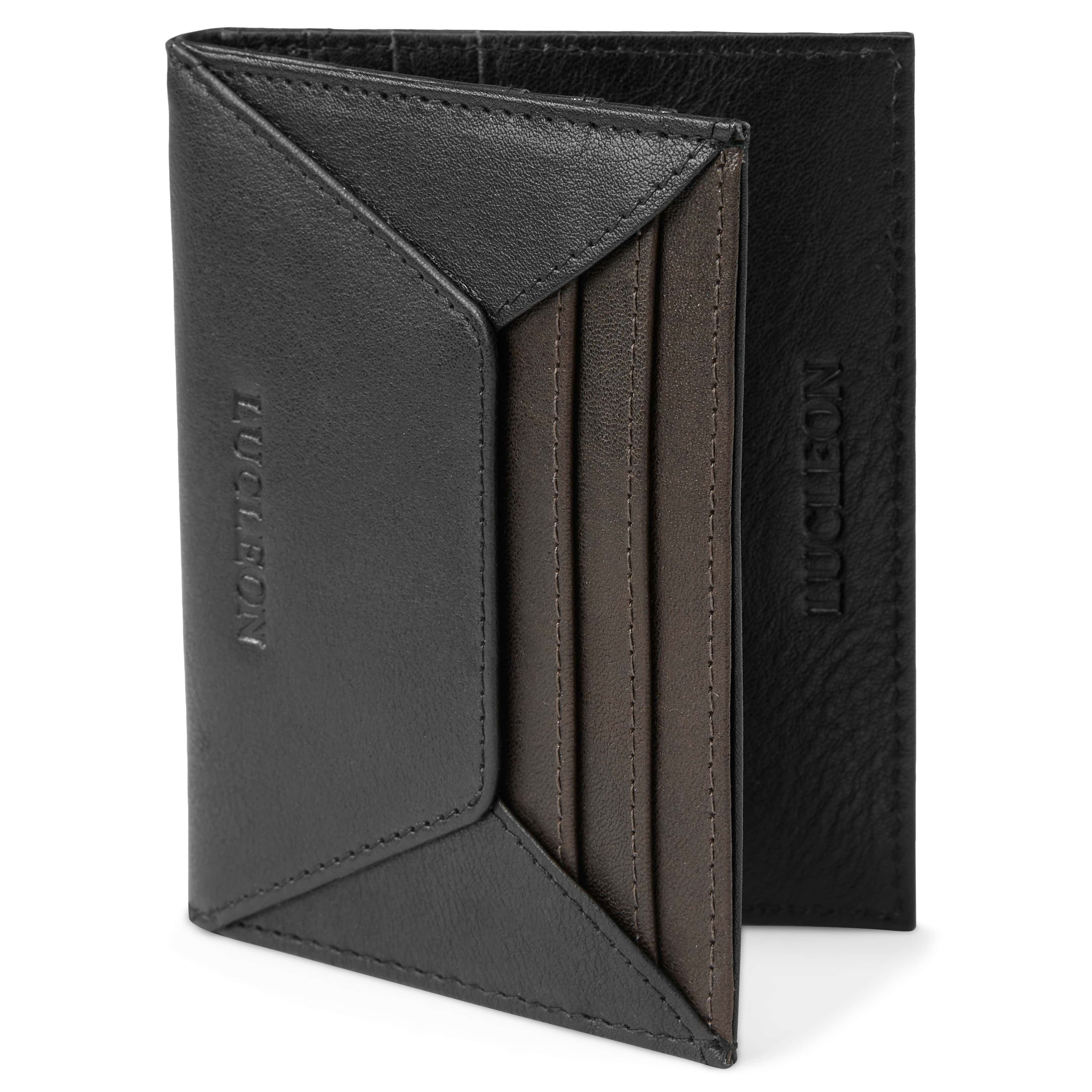 Loren Black & Dark-Brown Leather RFID-Blocking Card Holder 
