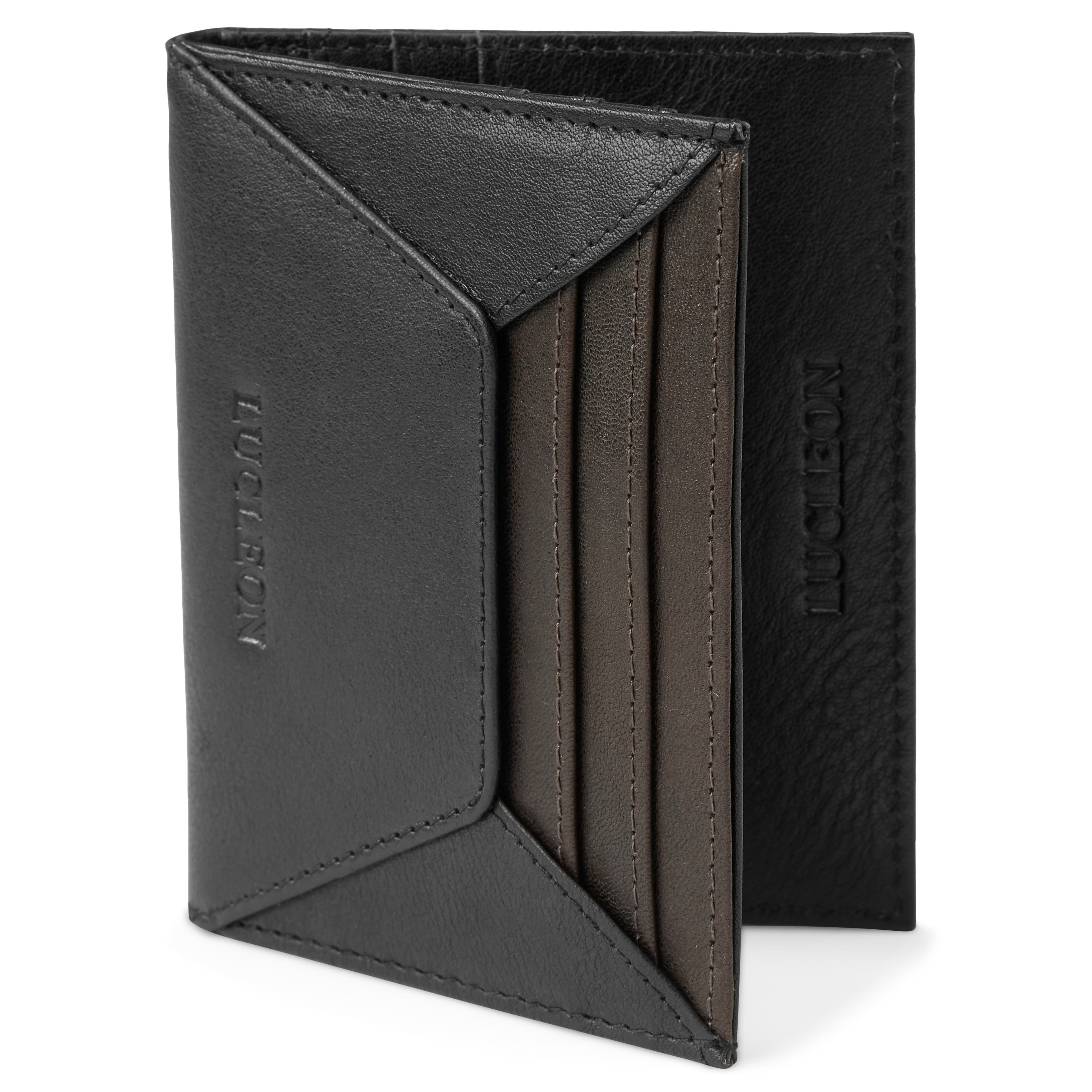 Porte-cartes en cuir noir et brun foncé anti-RFID Lorern