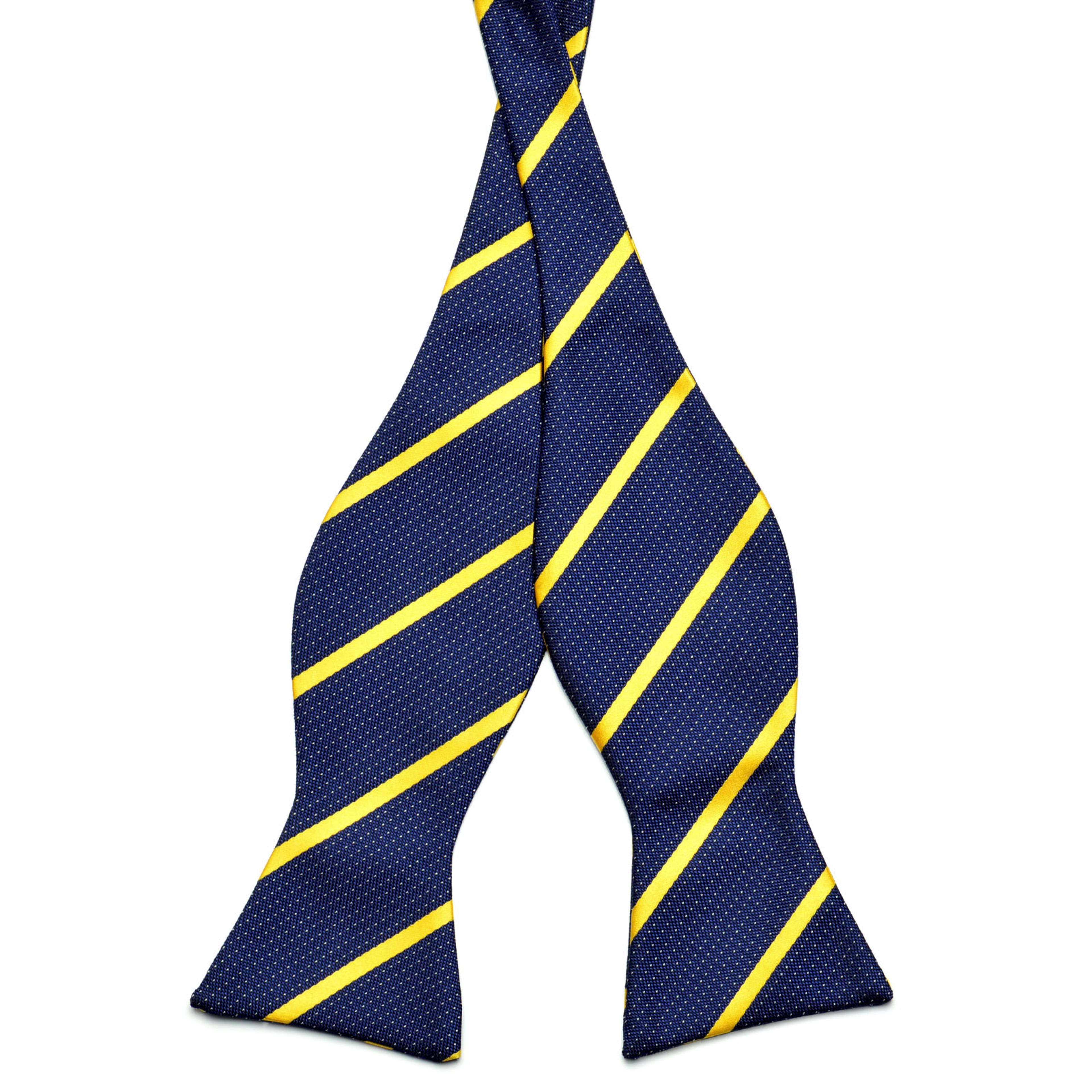 Navy Blue & Deep Cream Striped Microfiber Self-Tie Bow Tie