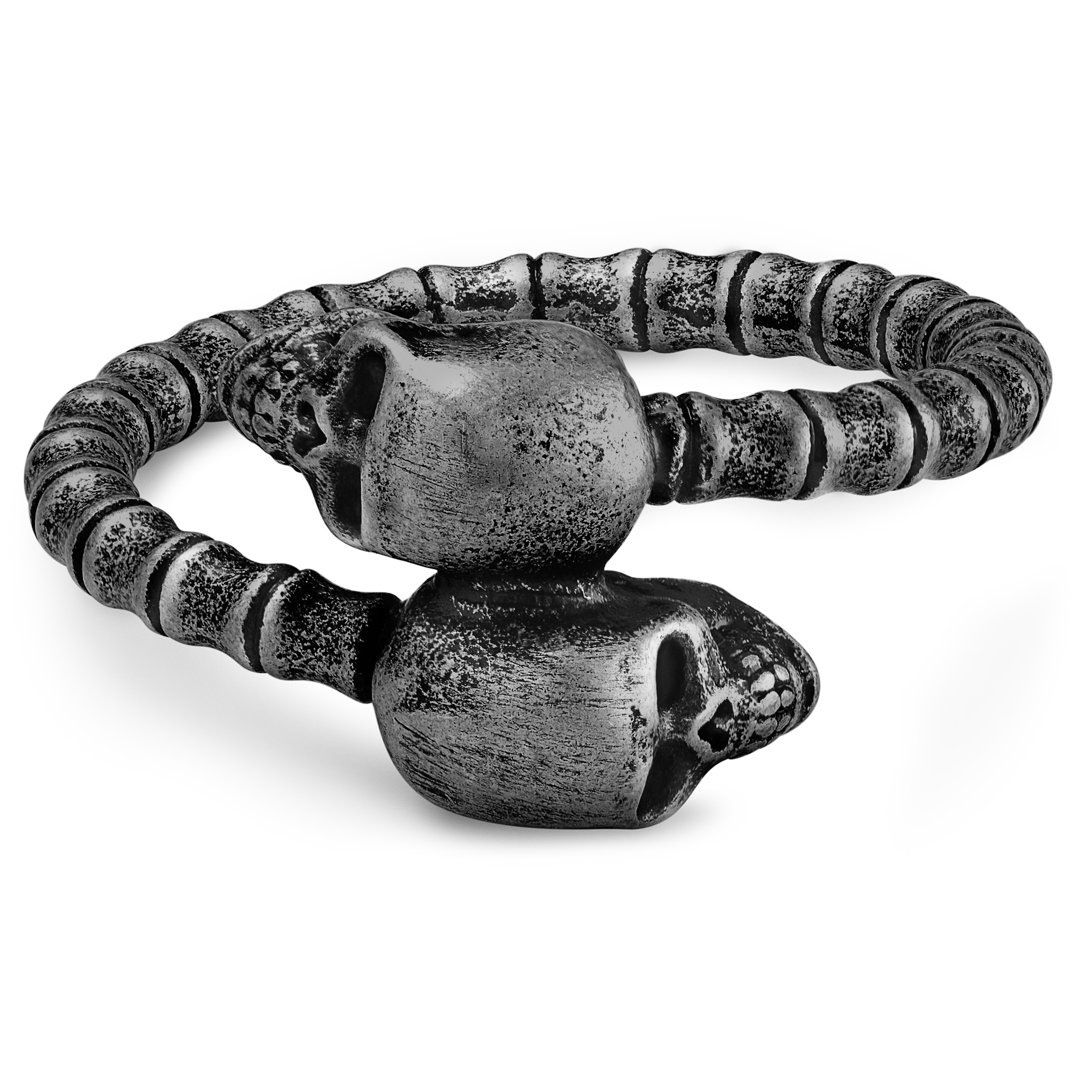 Aspero | Anello con teschi sovrapposti in acciaio inossidabile grigio - 2