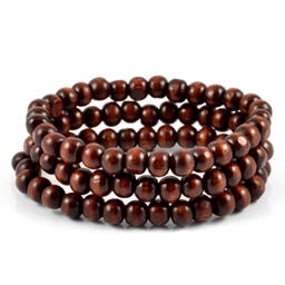 Ensemble de trois bracelets de perles brunes 
