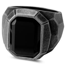 Jax Black Stone & Grey Stainless Steel Signet Ring