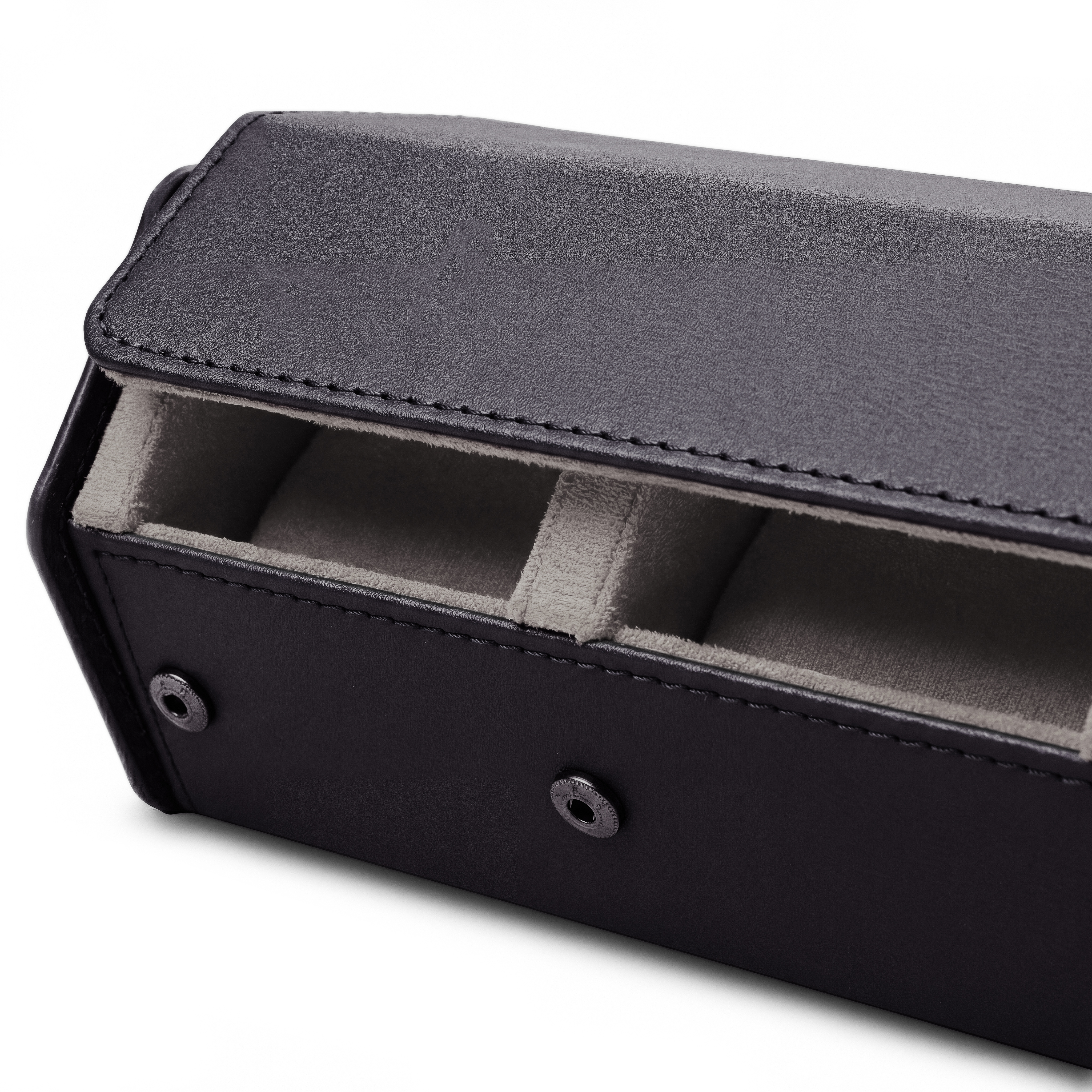Hexa | Estuche enrollable hexagonal de cuero sintético negro y gris para 3 relojes - 4