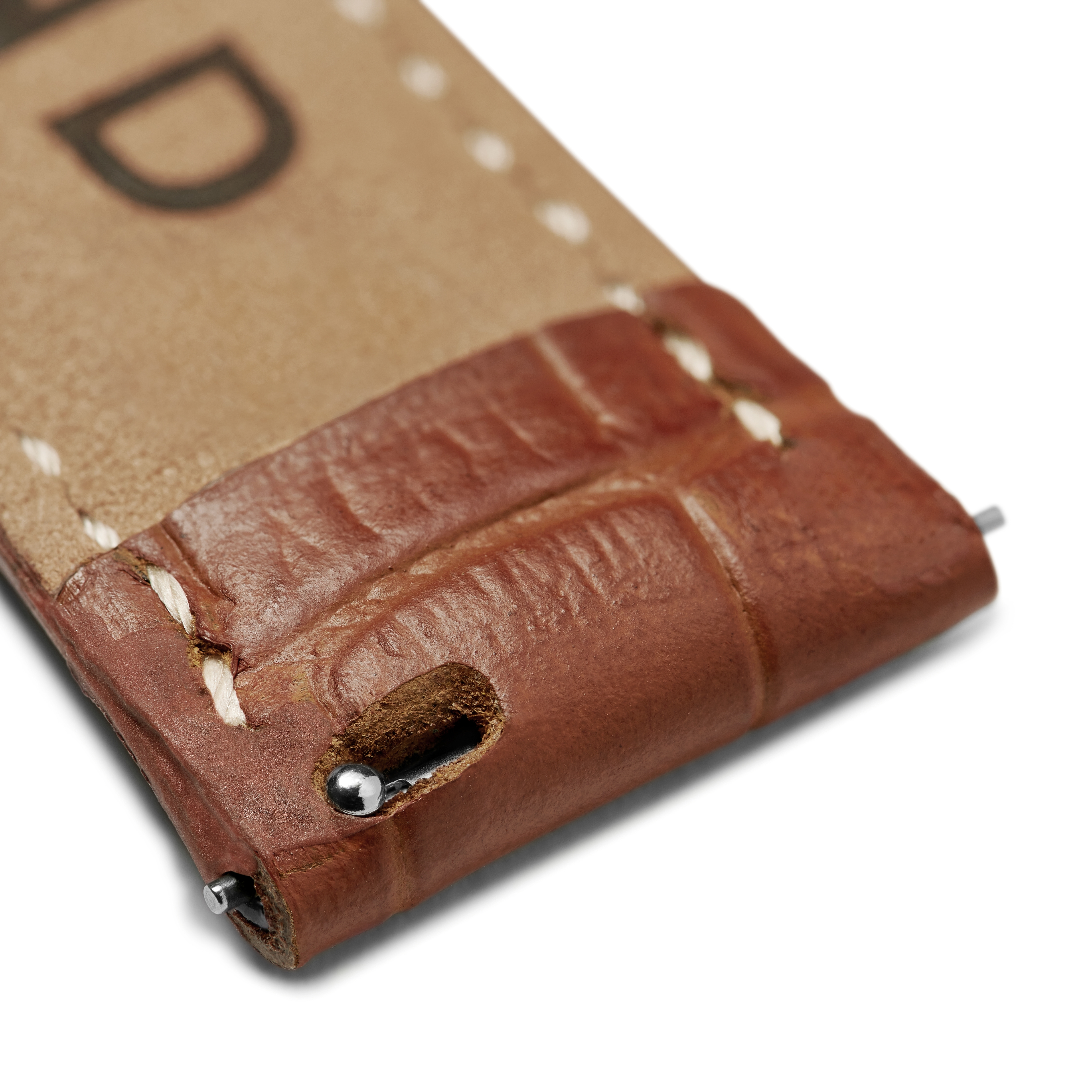 24 mm Tankleurig Lederen Horlogebandje met Croco-reliëf met Zilverkleurige Gesp - Snelsluiting - 4