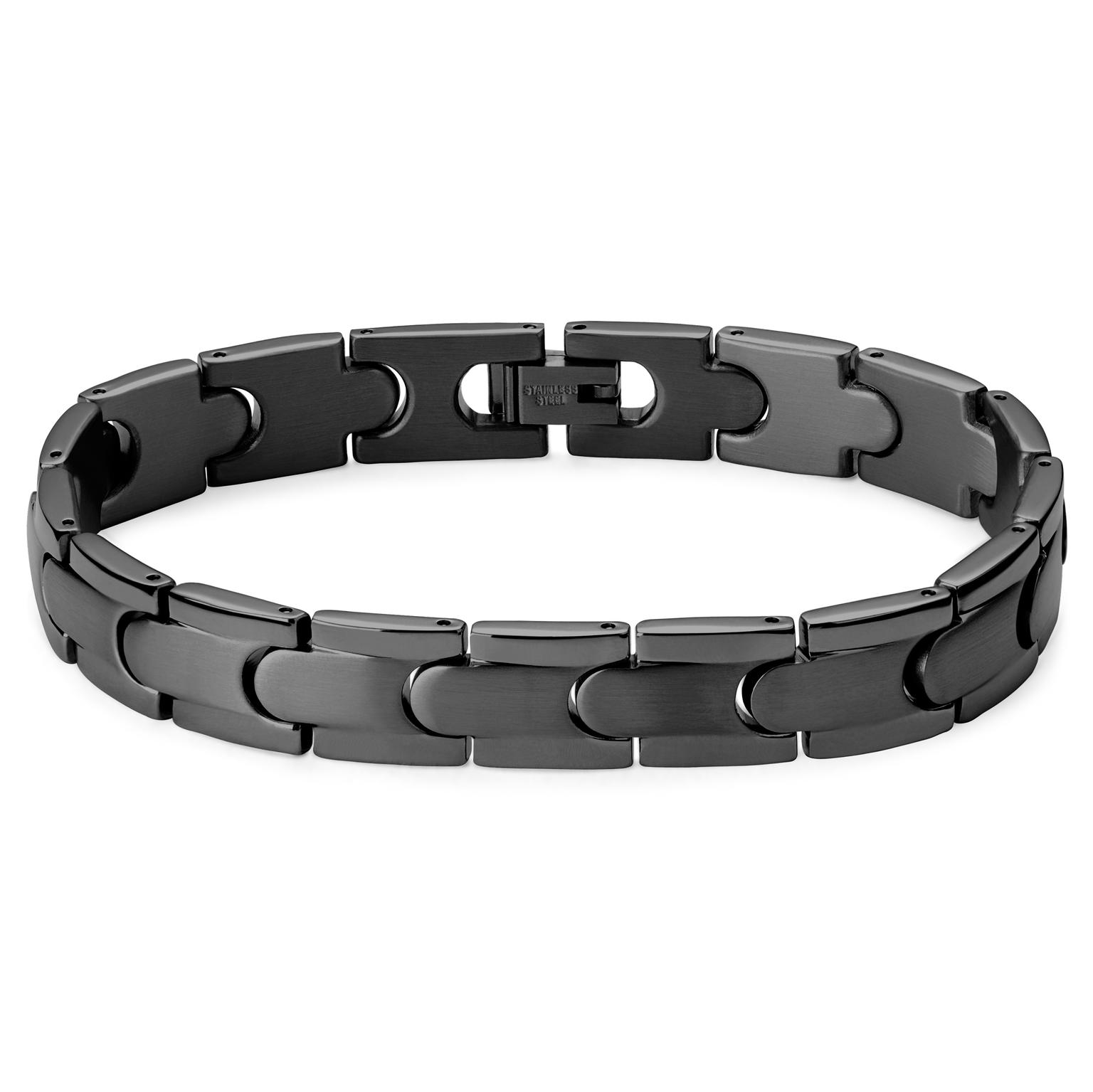 Bracelet à fermoir deployant en acier inoxydable noir Bracelet à fermoir deployant en acier inoxydable noir
