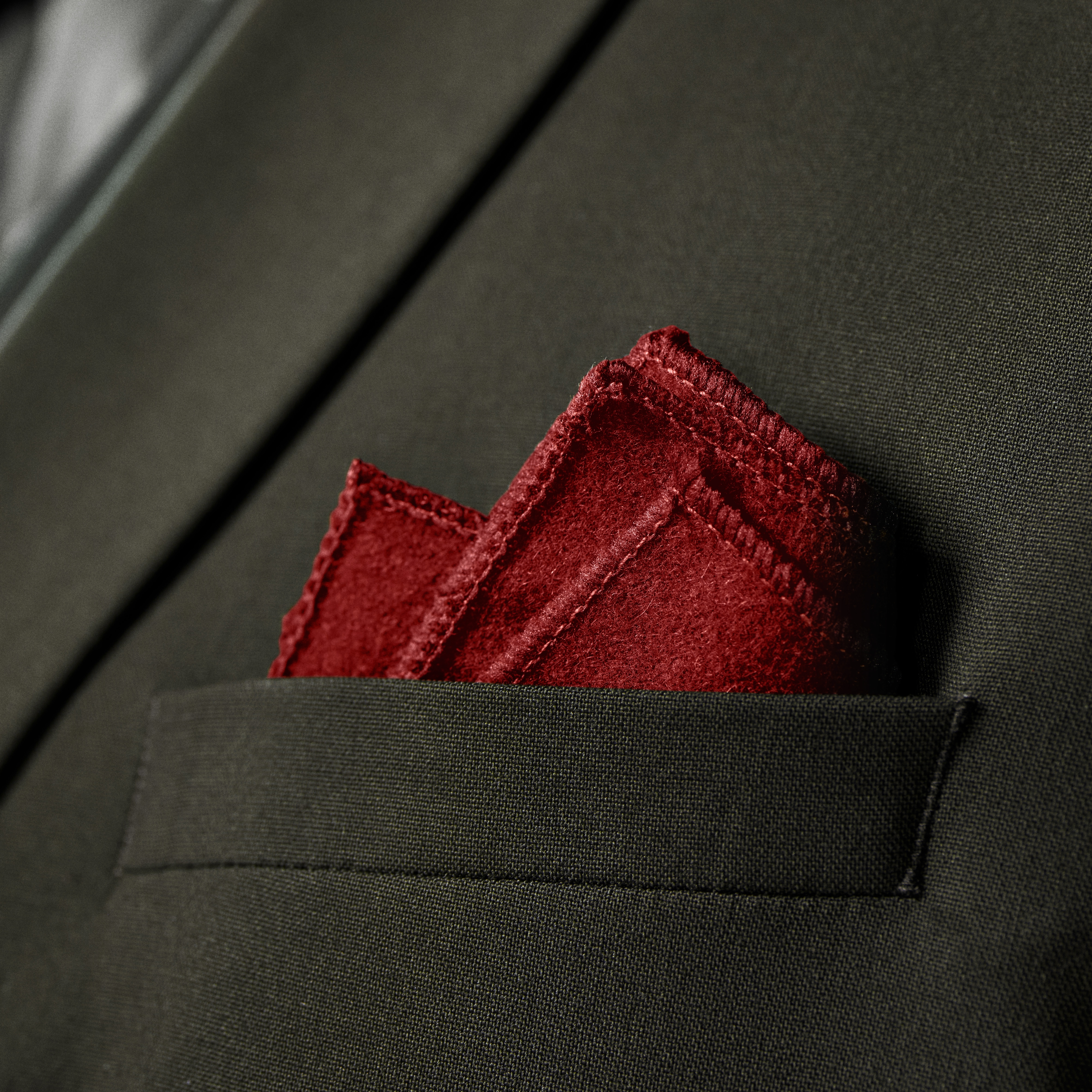 Red Handmade Wool Pocket Square - 2