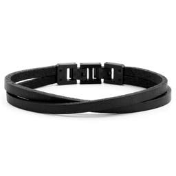 Roy | Black & Dark Leather & Steel Single Strap Bracelet