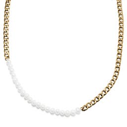 Amager | 7 mm Gold-Tone & White Pearl Curb Chain Necklace