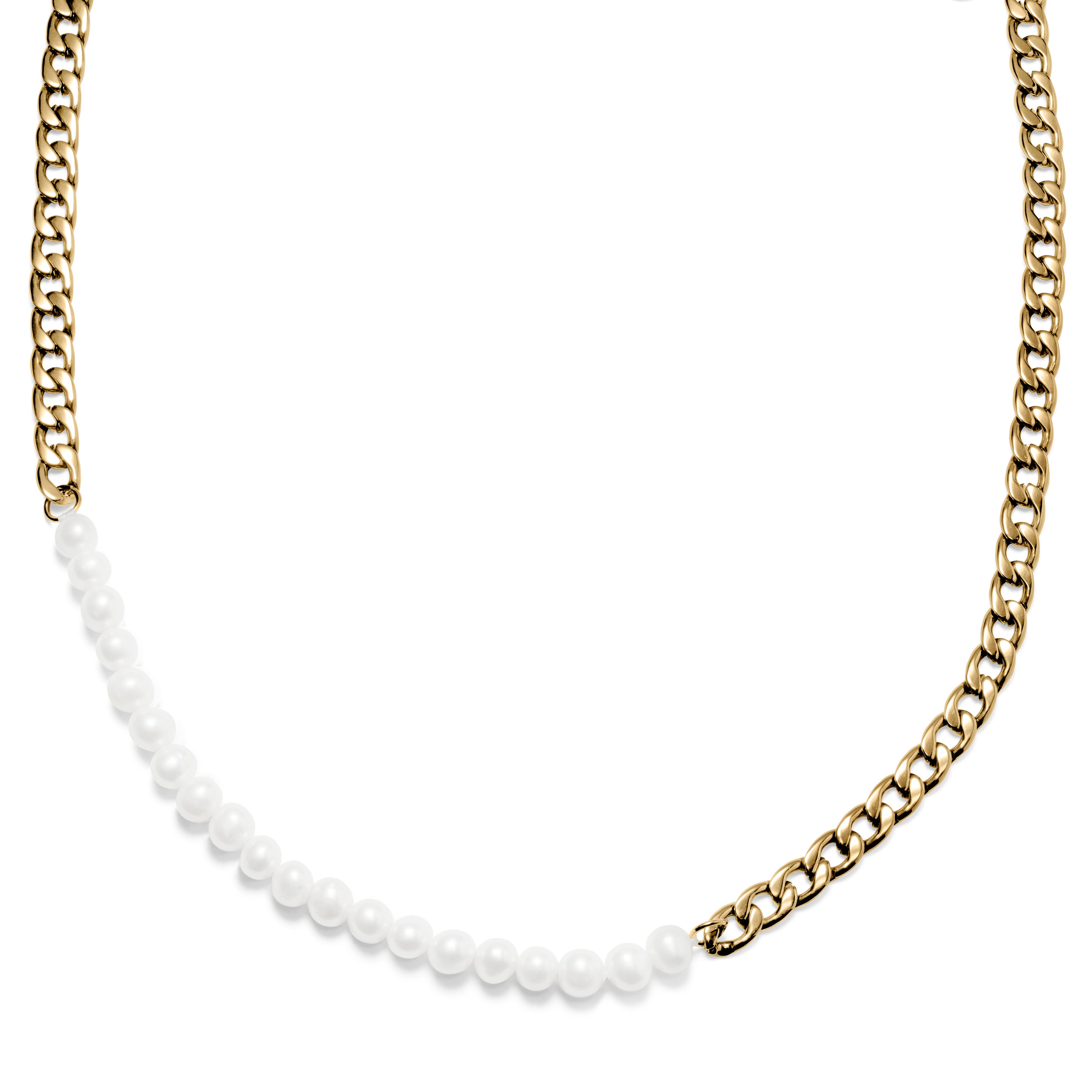 Charlie Amager Gold-Tone Curb Chain & Pearl Necklace